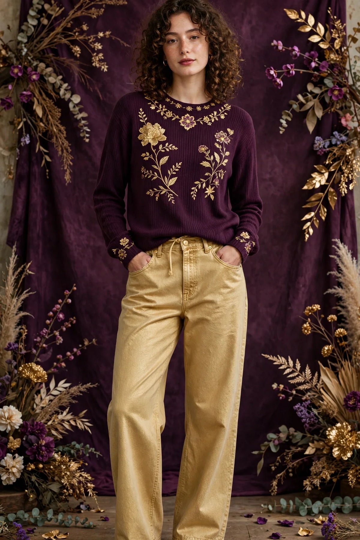 Person wearing Gold Relaxed Fit Organic Cotton Jeans