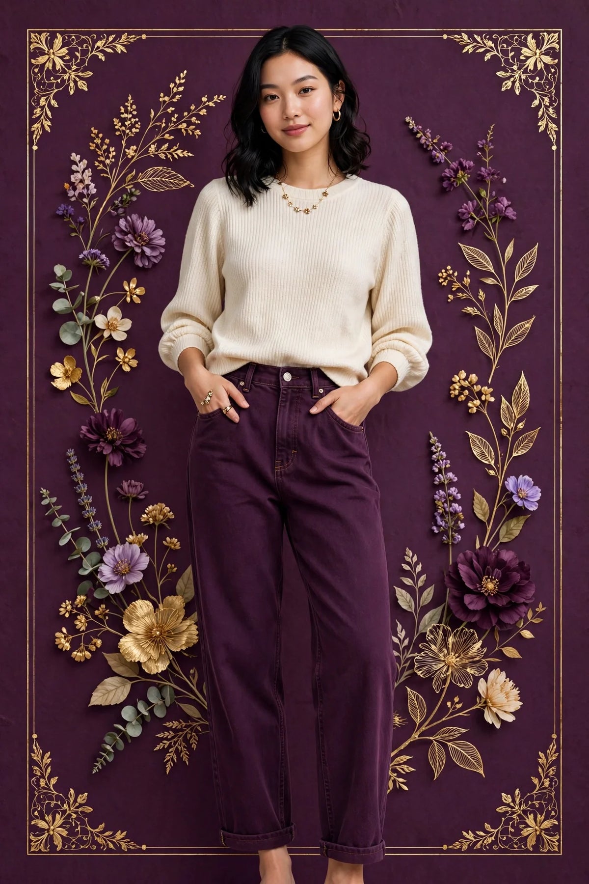 Person wearing Purple Relaxed Fit Organic Cotton Jeans
