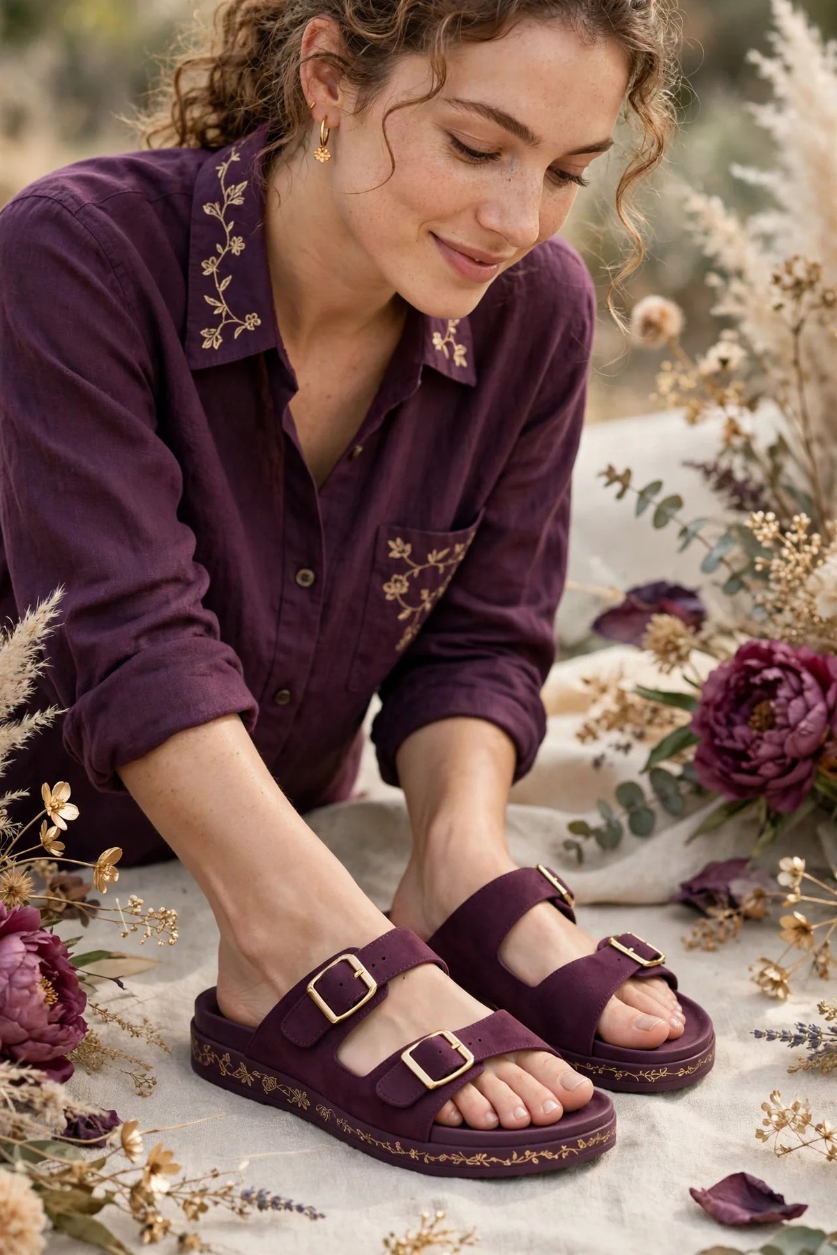 Woman wearing Purple Women's Everyday Sandals