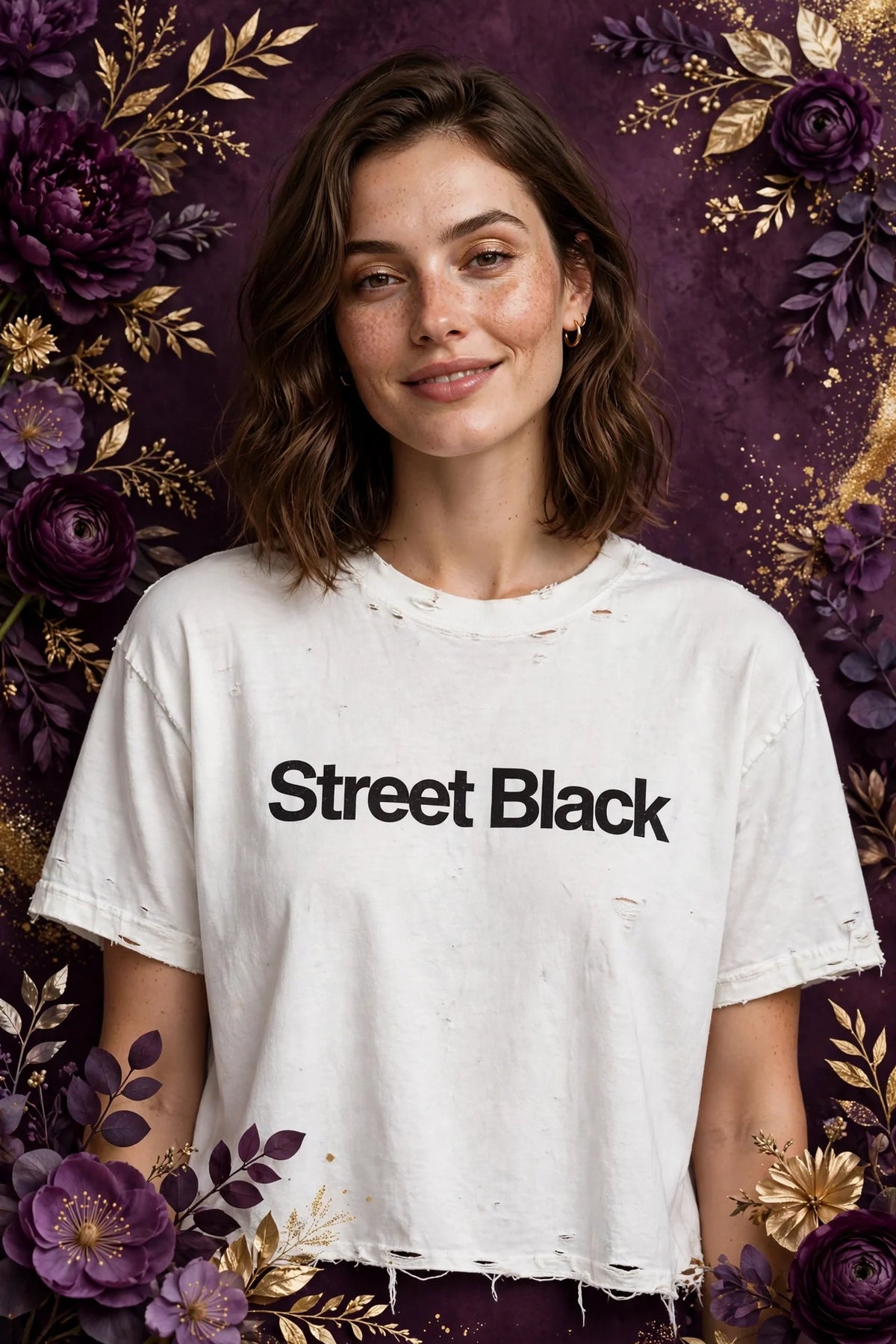 Person wearing White Street Black heavyweight distressed tee