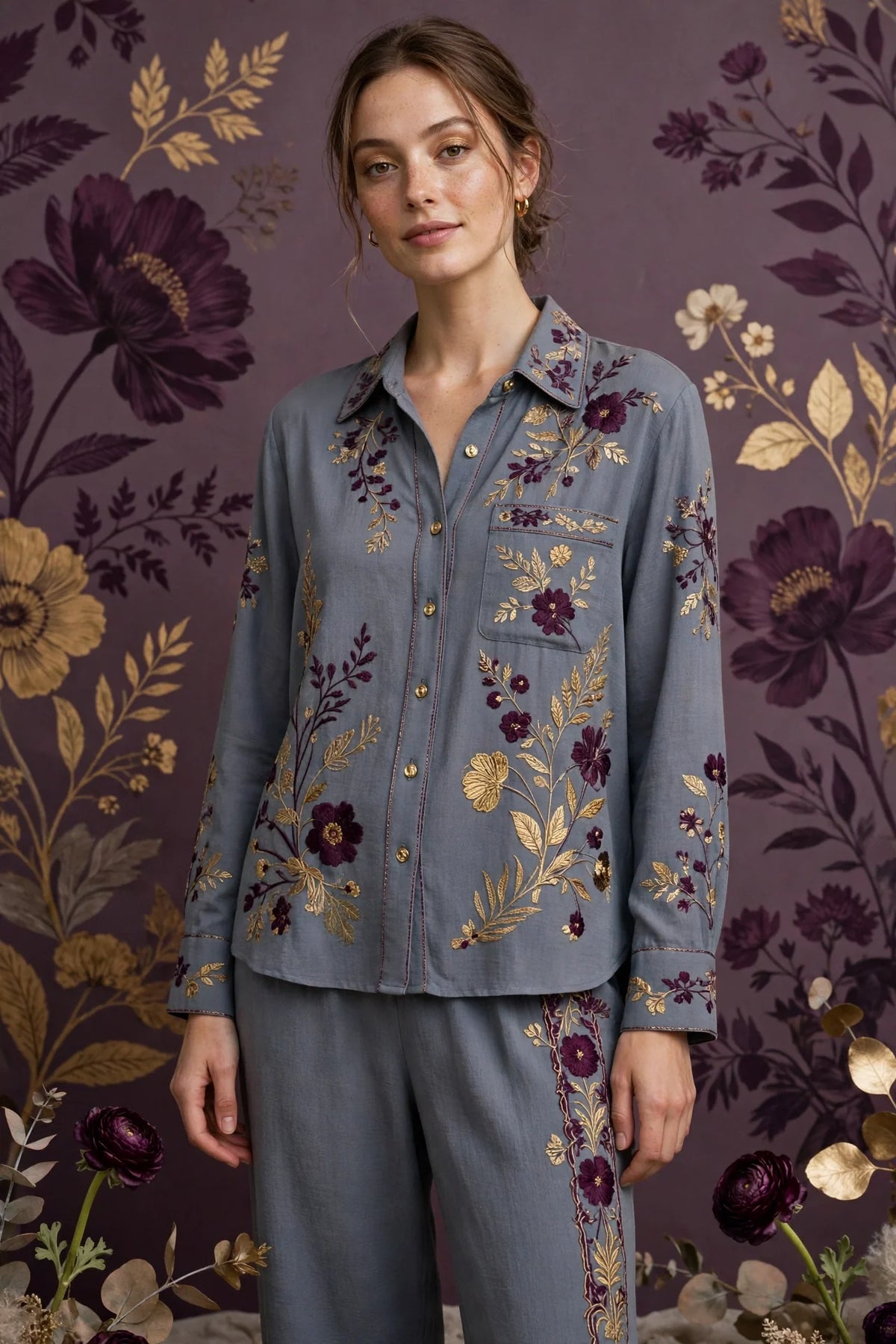 Person wearing Blue Elegant Taupe Loungewear Set