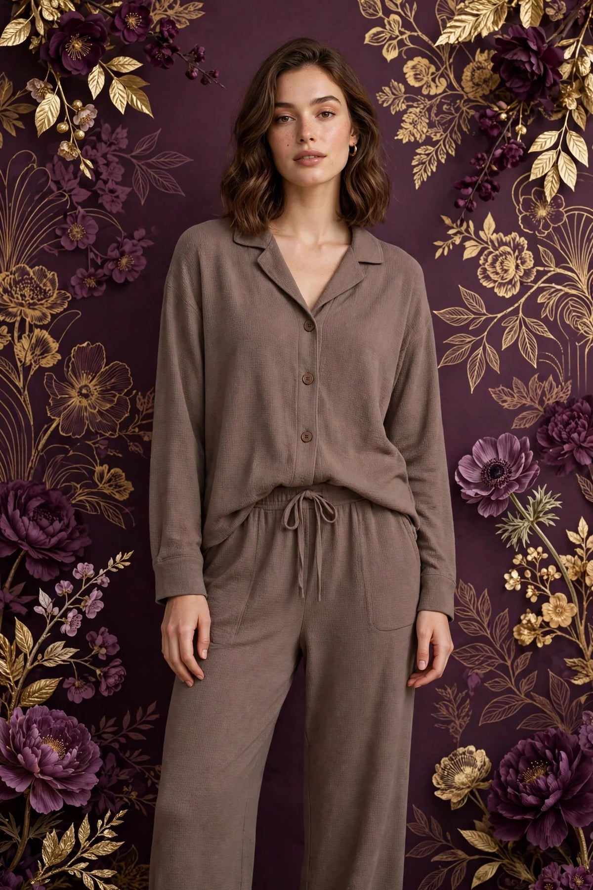 Person wearing Brown Elegant Taupe Loungewear Set
