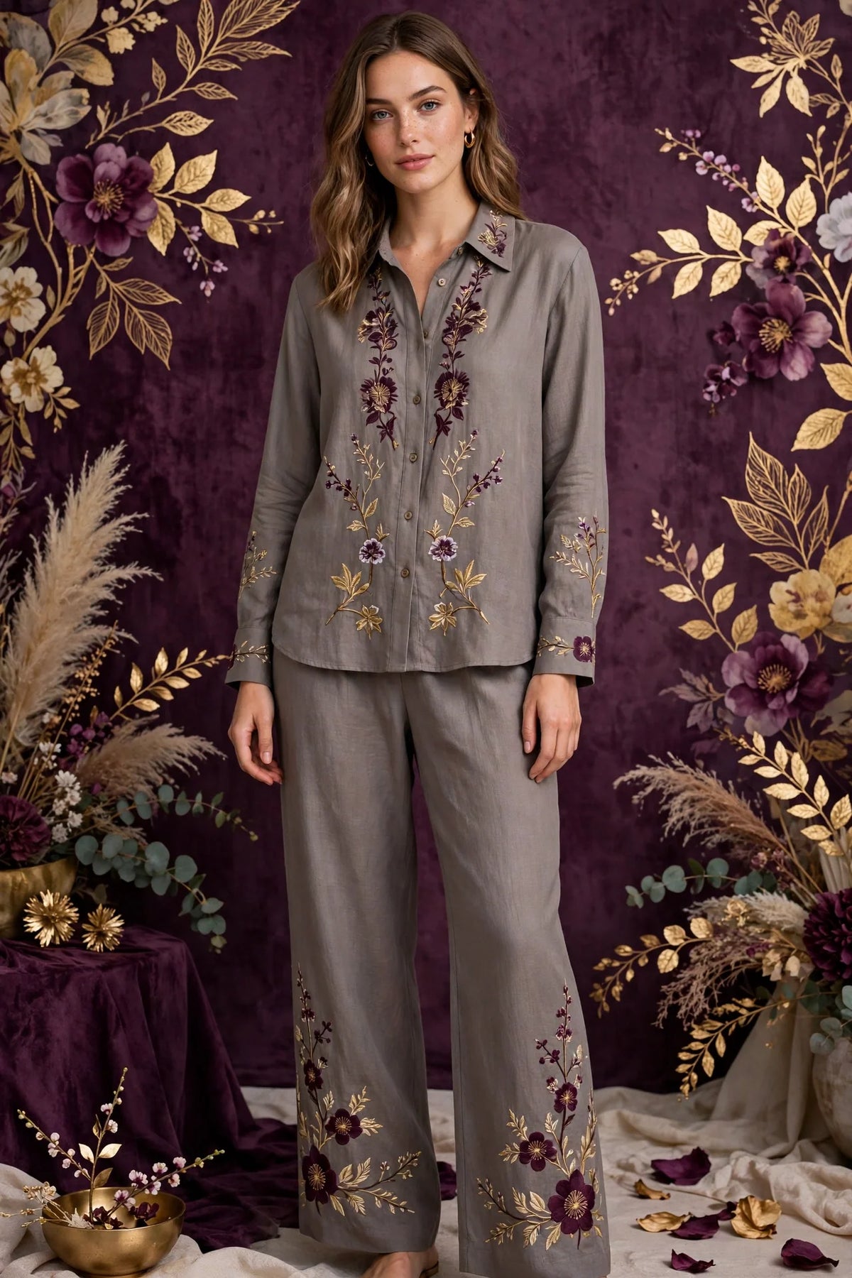 Person wearing Grey Elegant Taupe Loungewear Set