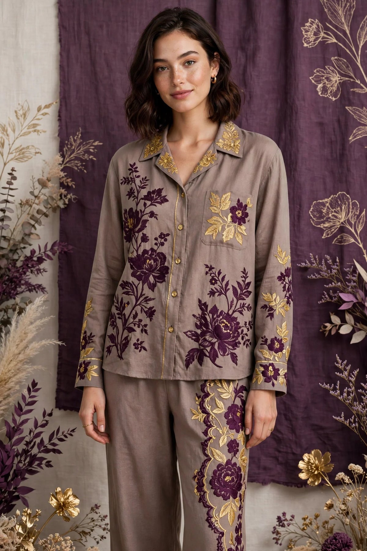 Person wearing Purple Elegant Taupe Loungewear Set