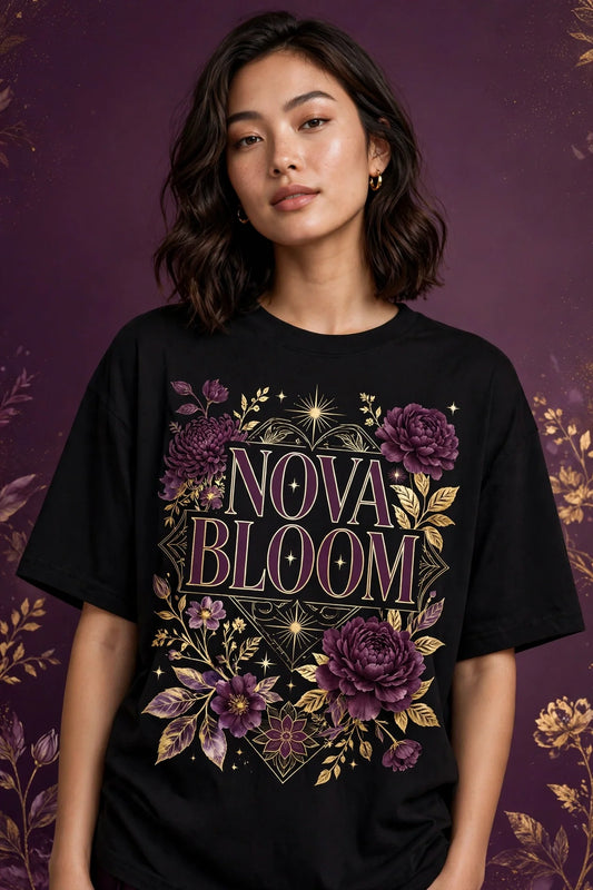 Woman wearing Black Women's Oversized Street Graphic Tee