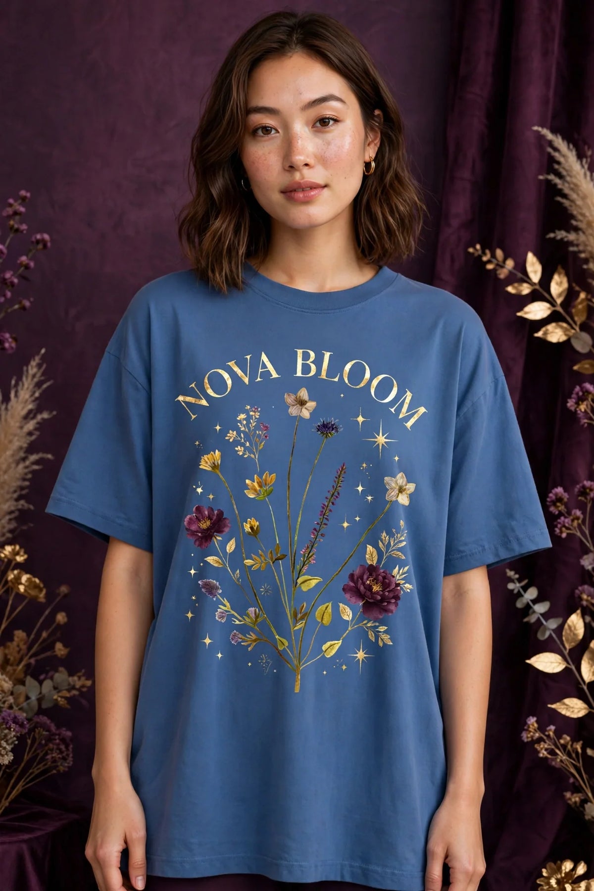 Woman wearing Blue Women's Oversized Street Graphic Tee