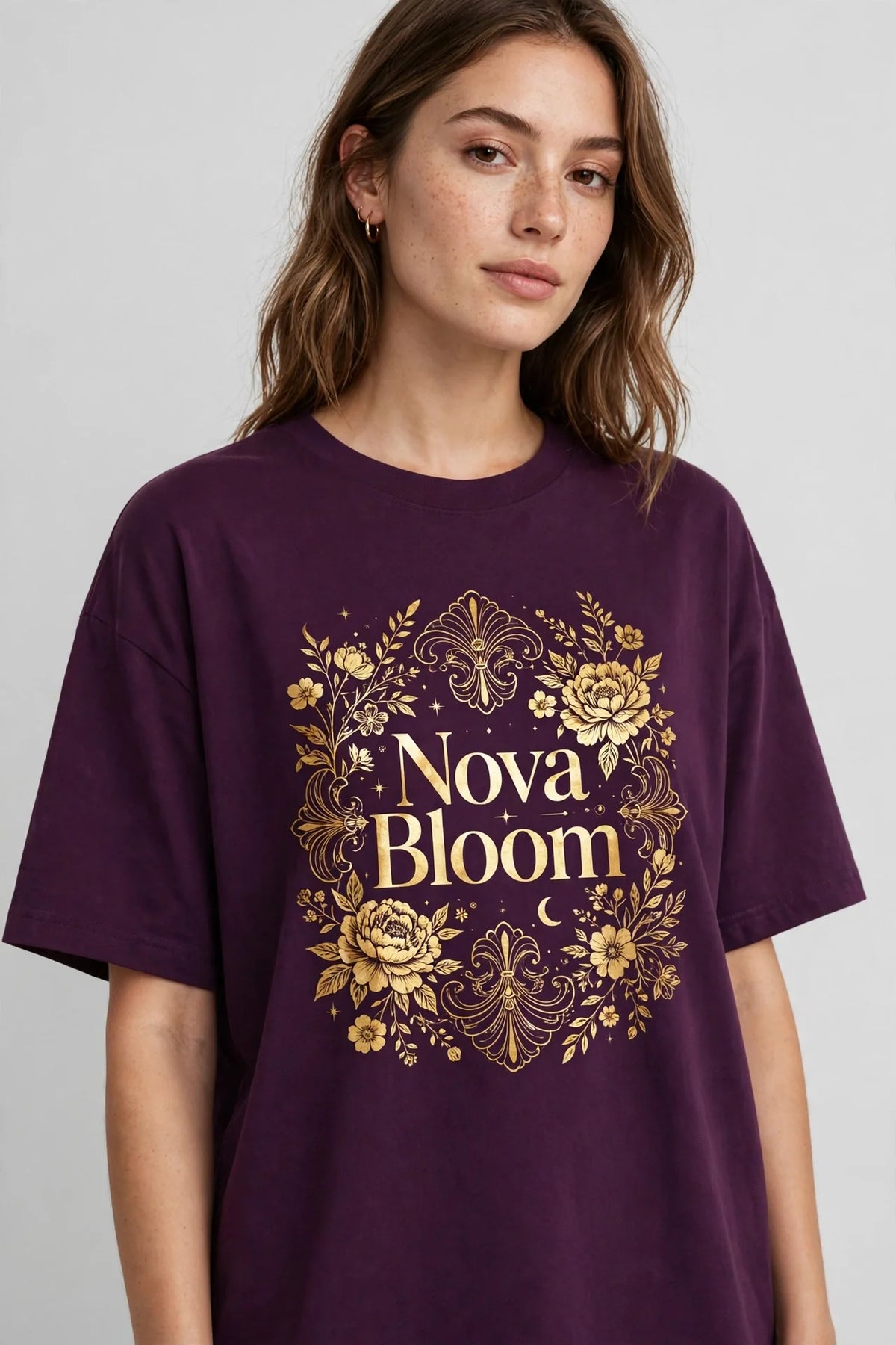 Woman wearing Purple Women's Oversized Street Graphic Tee