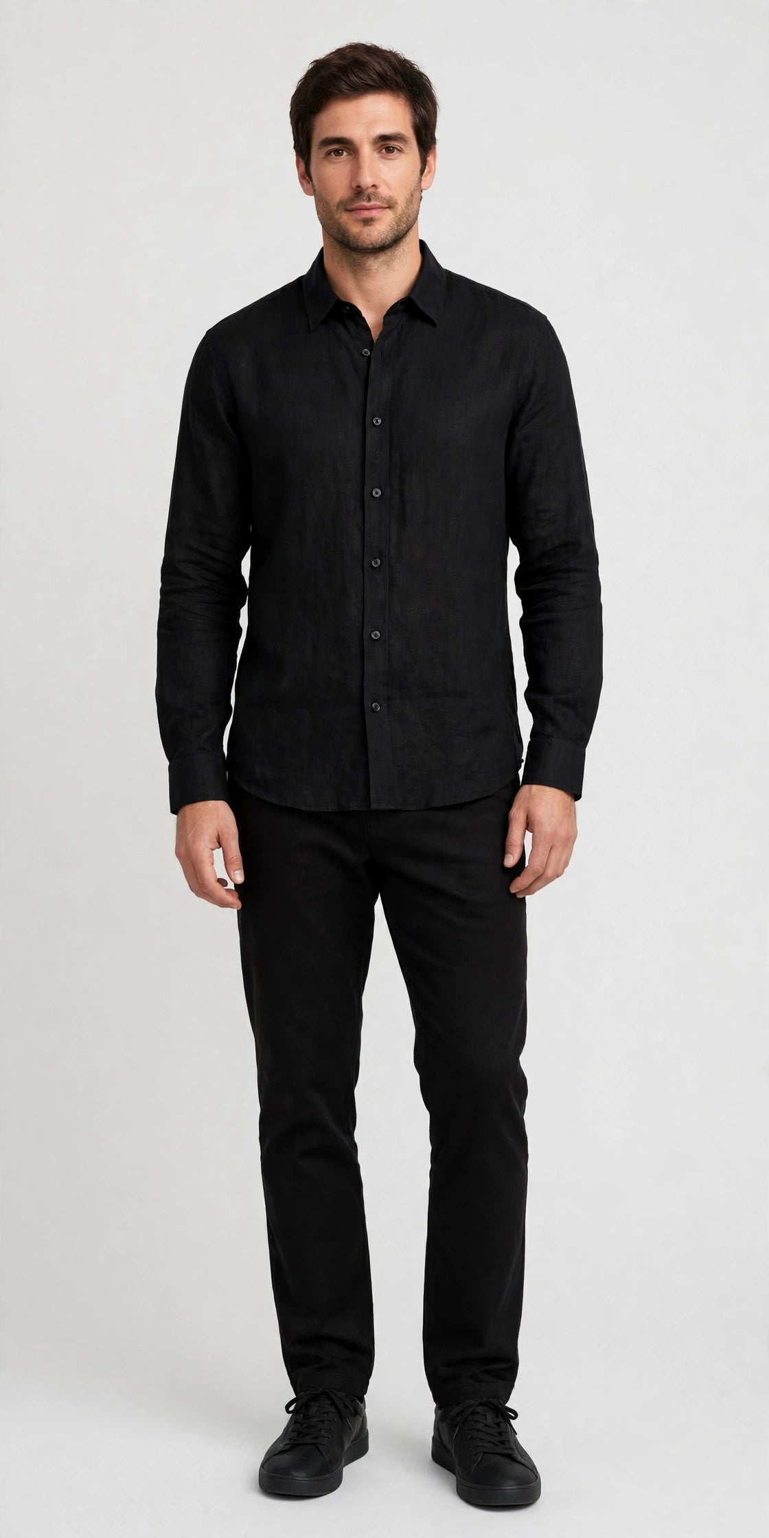 Person wearing Black Beige Linen Shirt