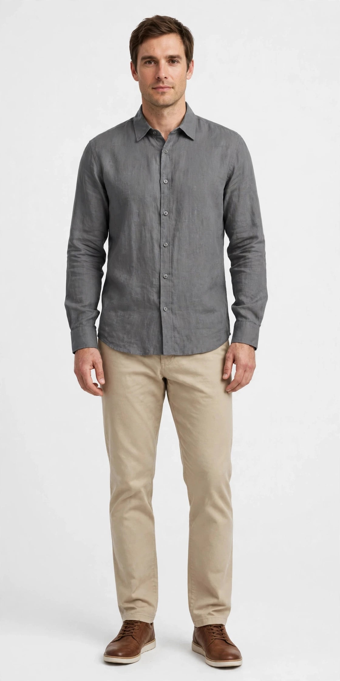 Person wearing Grey Beige Linen Shirt