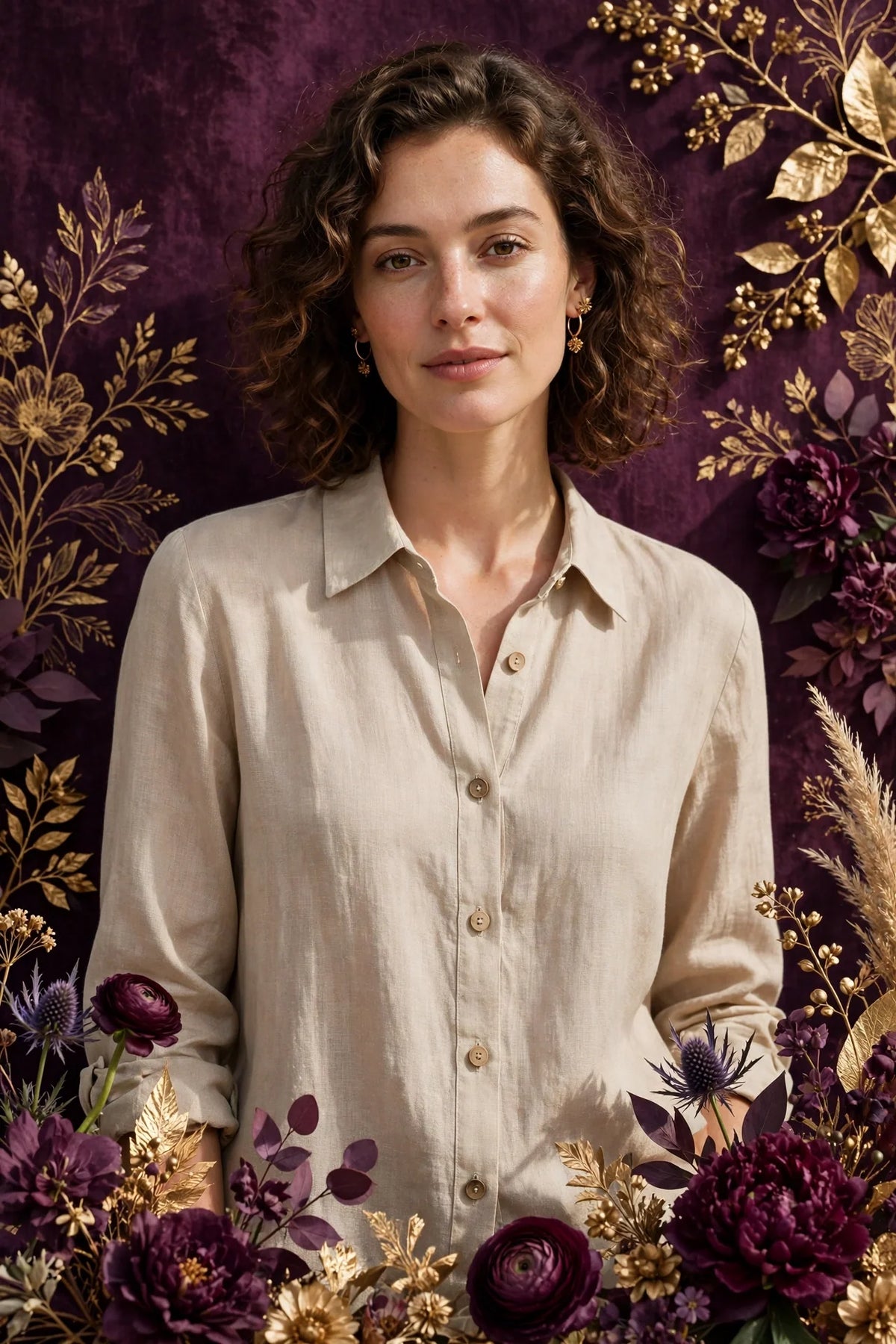 Person wearing Beige Beige Linen Blouse