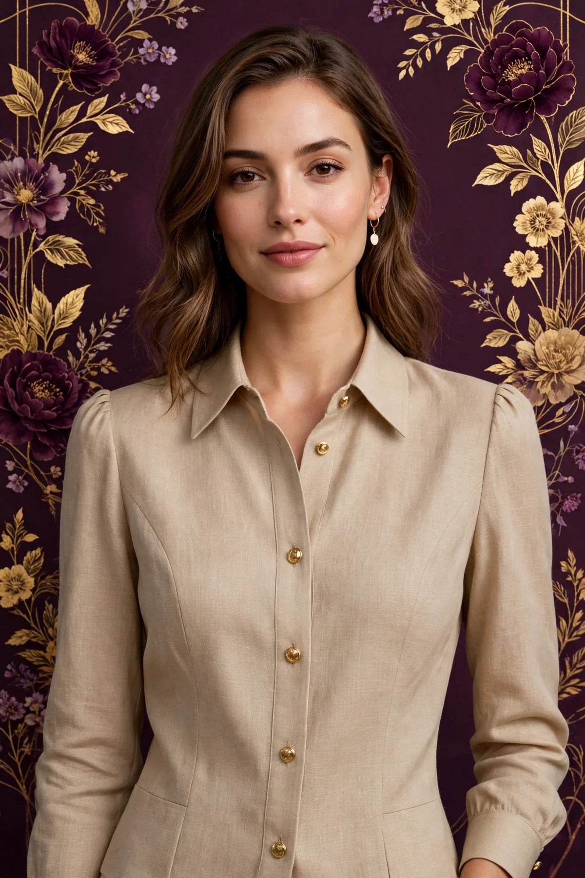 Person wearing Beige Warm sand tailored blouse