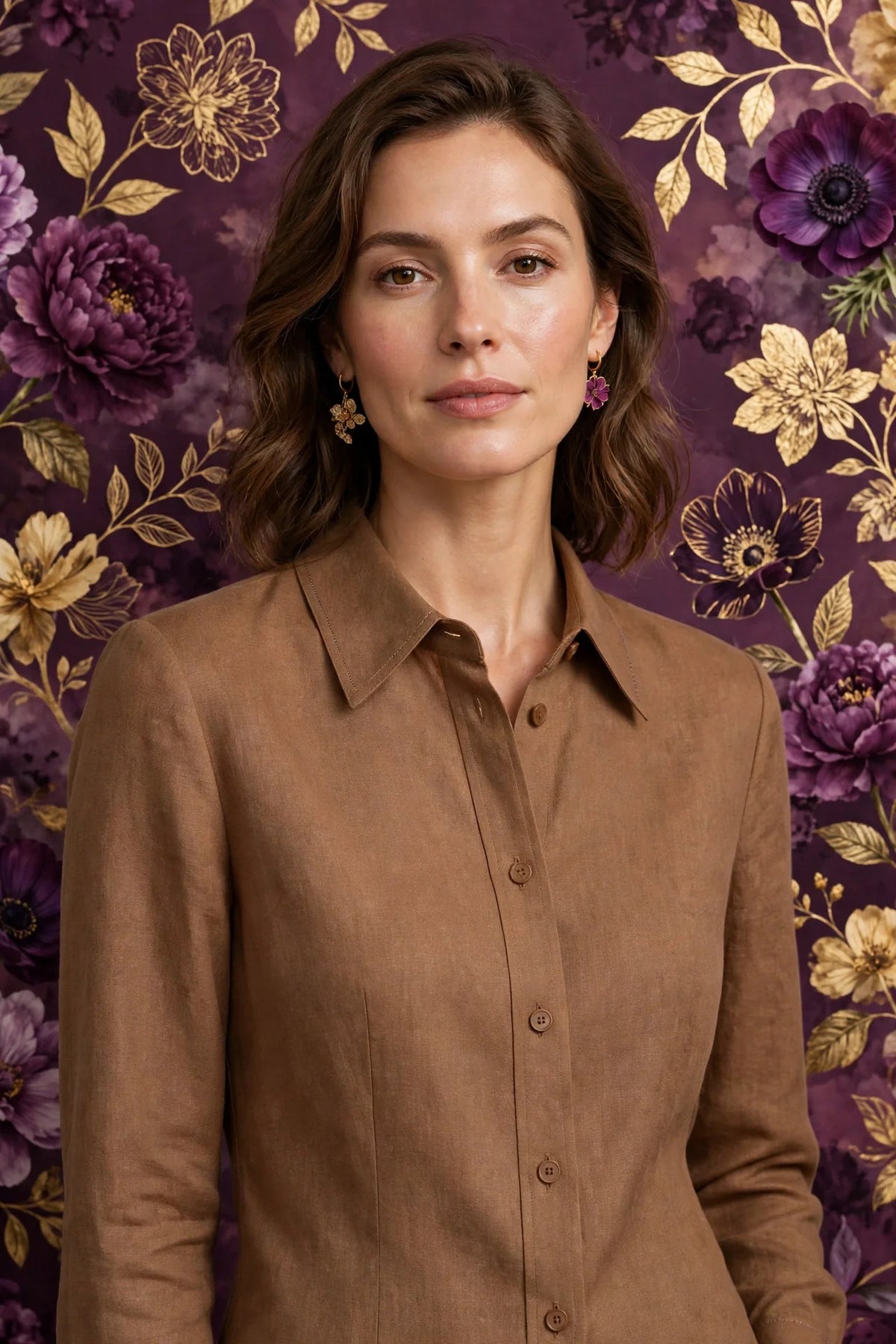 Person wearing Brown Warm sand tailored blouse
