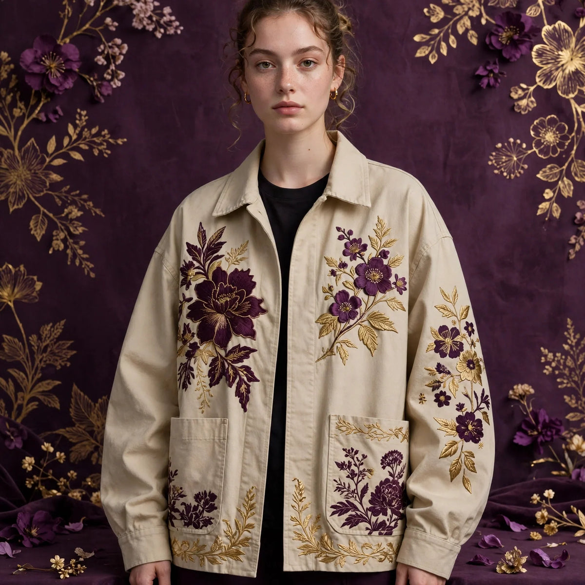 Person wearing Beige Oversized Fit Streetwear Jacket
