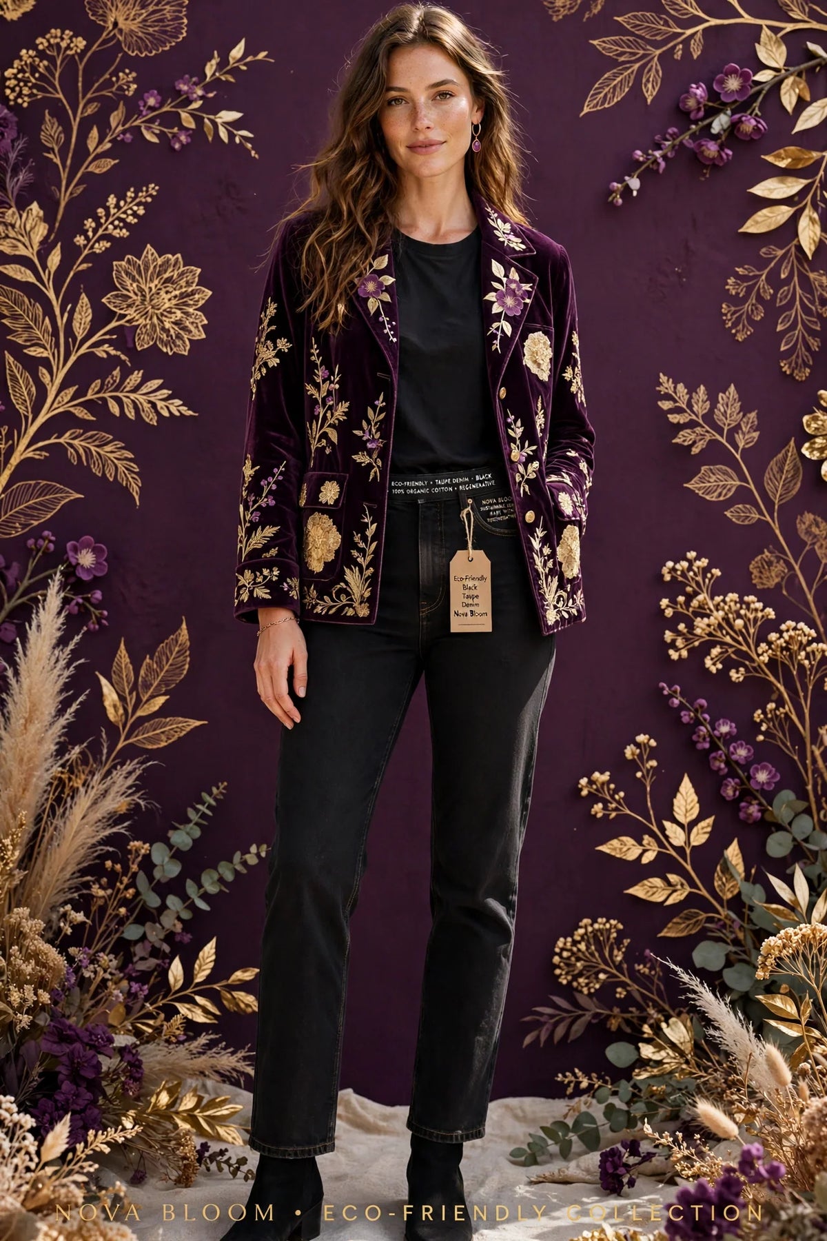Person wearing Black Eco-friendly Taupe Denim Jeans