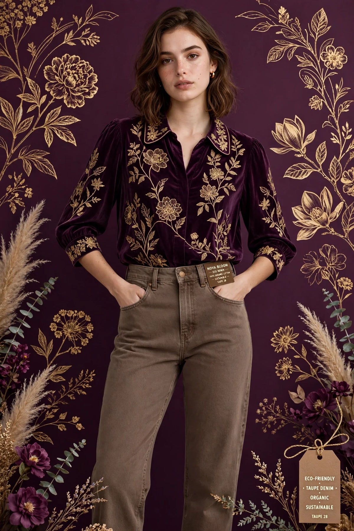 Person wearing Brown Eco-friendly Taupe Denim Jeans