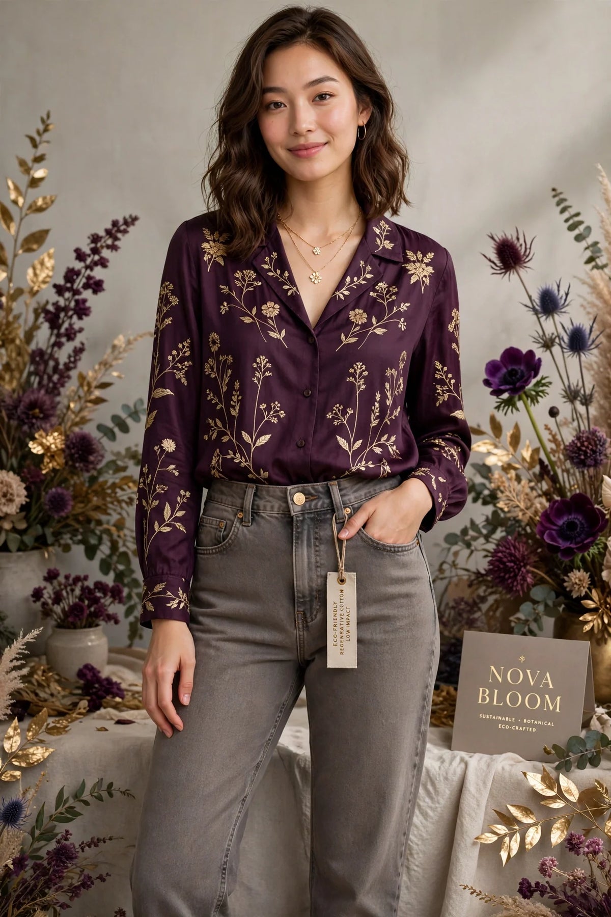Person wearing Grey Eco-friendly Taupe Denim Jeans