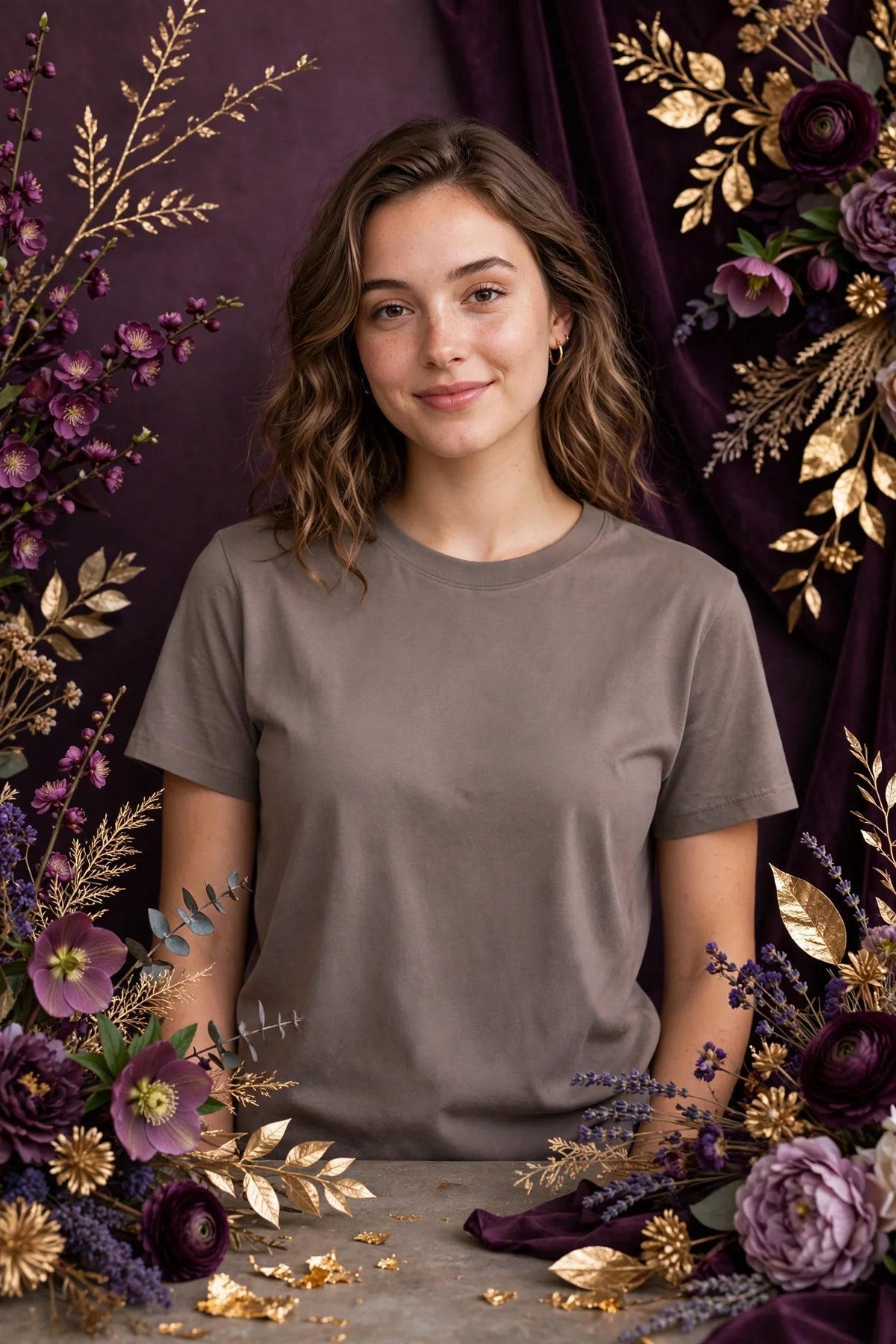 Person wearing White Taupe Crewneck T-Shirt