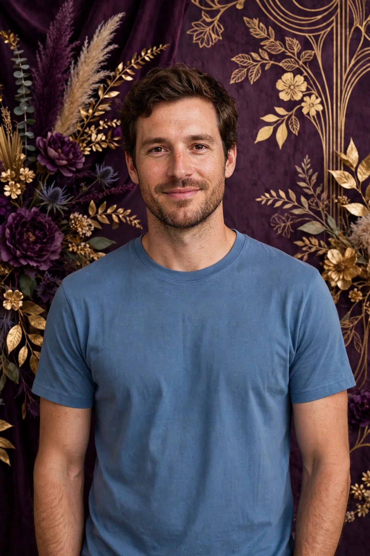 Man wearing Blue Mens Bamboo Organic Cotton T-Shirt