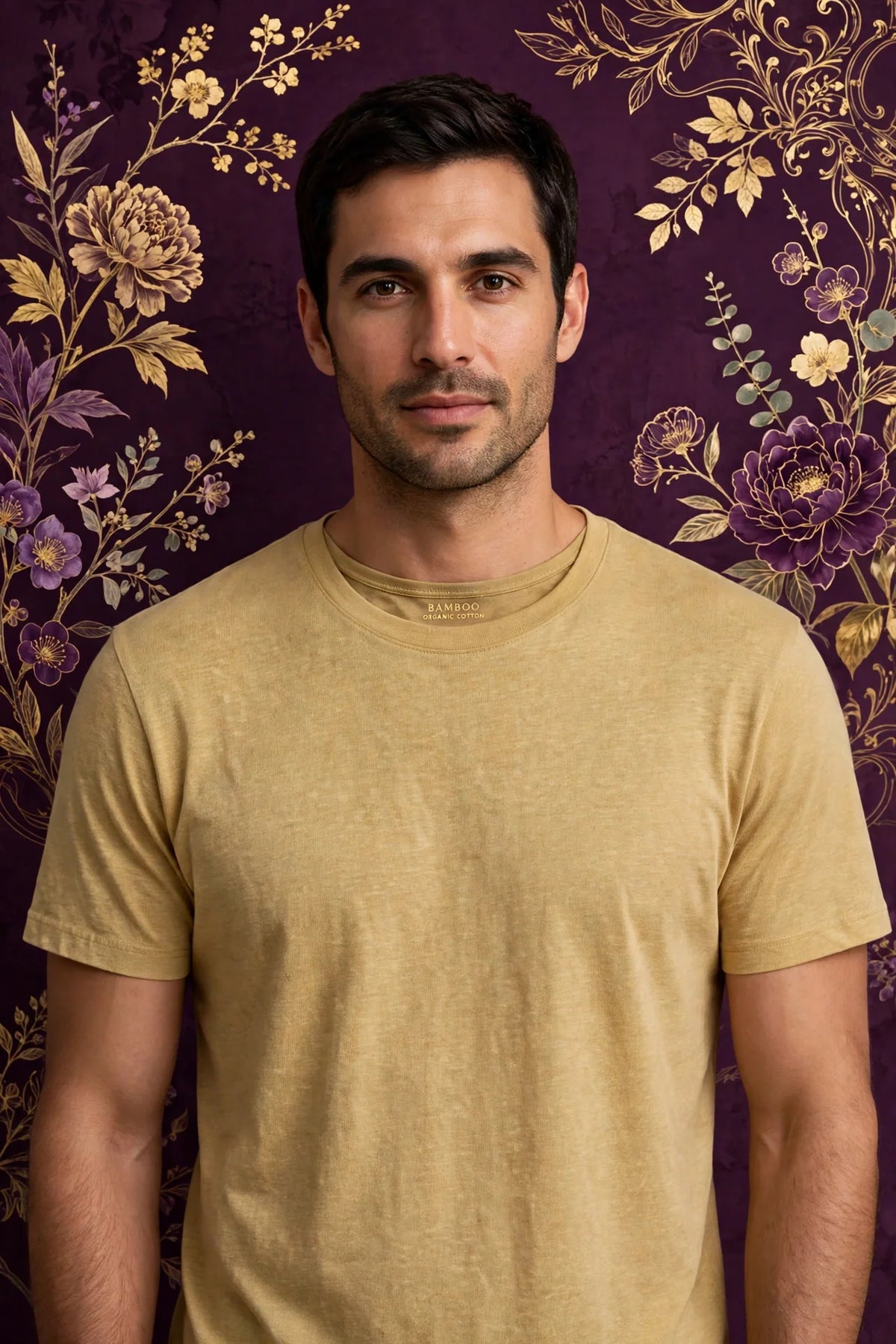 Man wearing Gold Mens Bamboo Organic Cotton T-Shirt