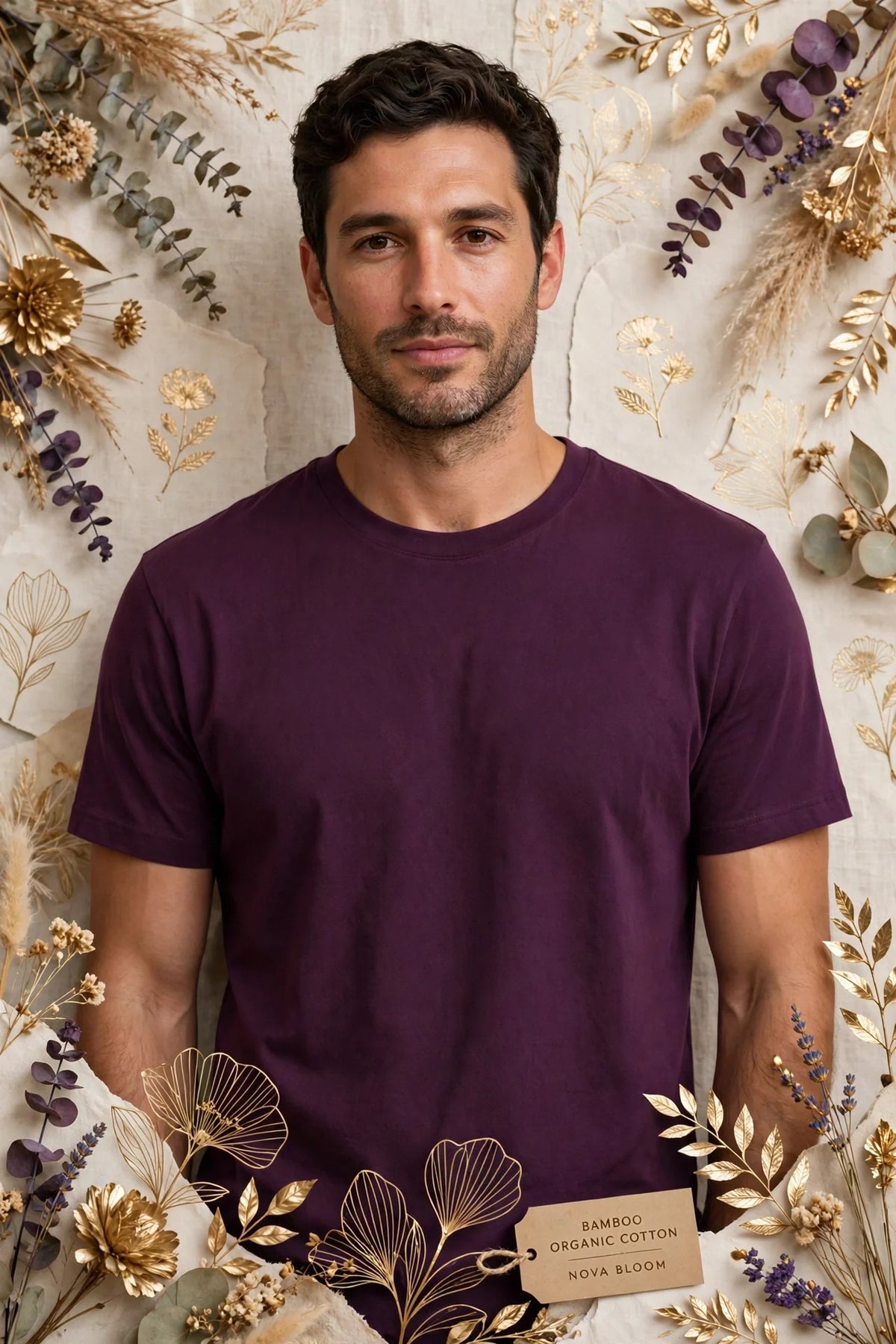 Man wearing Purple Mens Bamboo Organic Cotton T-Shirt