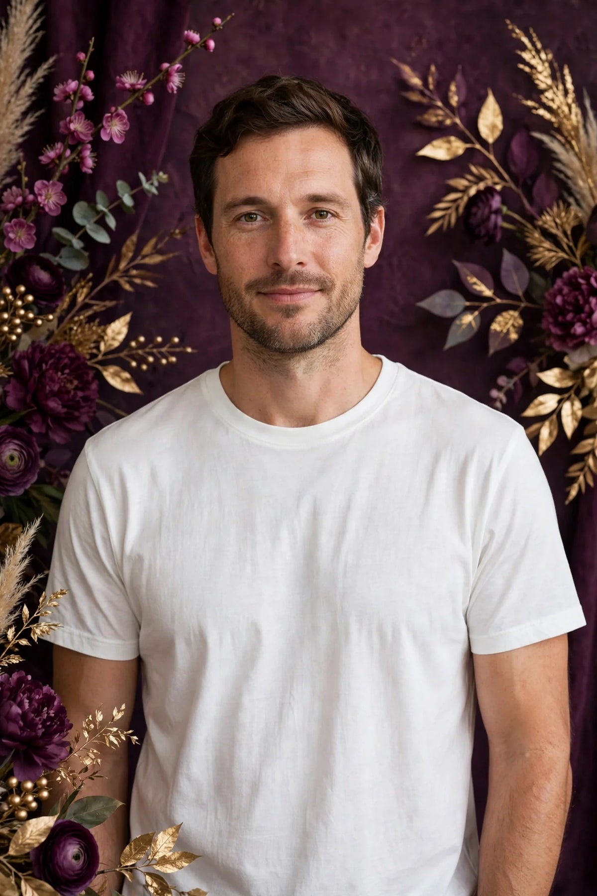 Man wearing White Mens Bamboo Organic Cotton T-Shirt