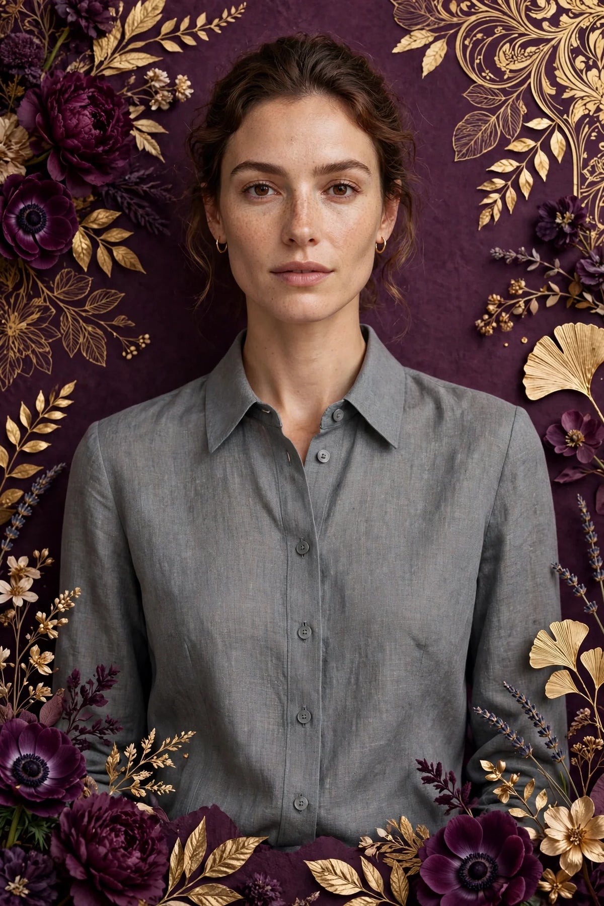 Person wearing Grey Structured Italian Linen Blouse