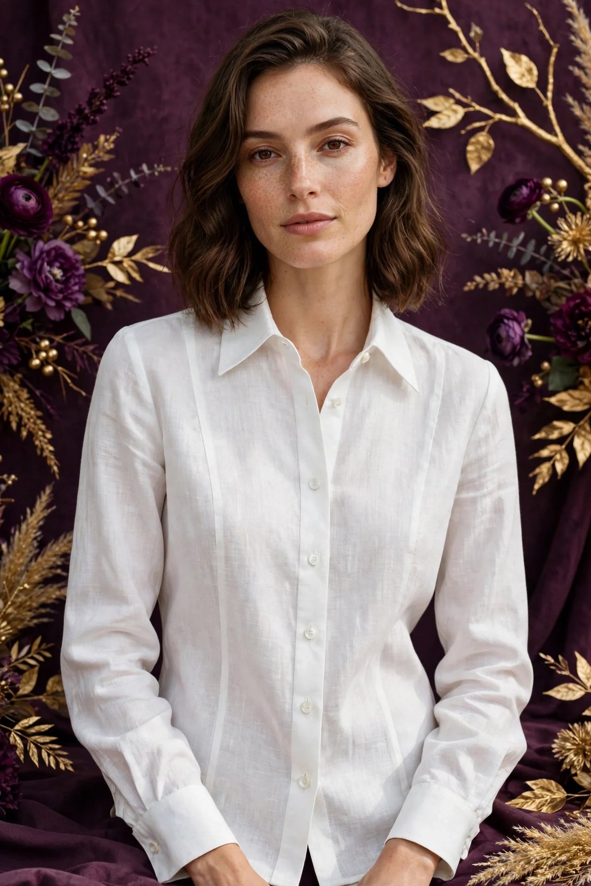 Person wearing White Structured Italian Linen Blouse