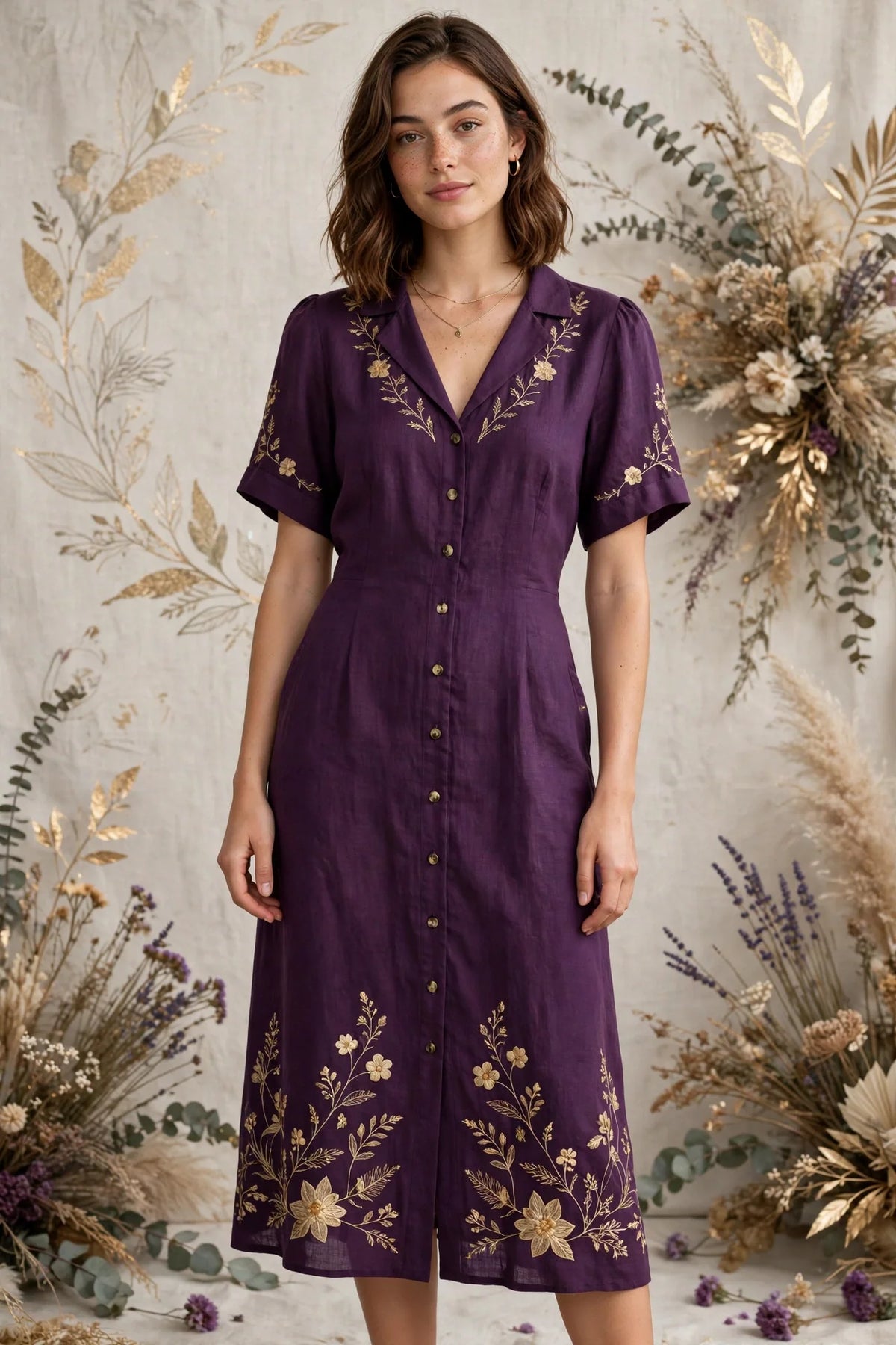 Person wearing Purple Purple Linen Midi Dress
