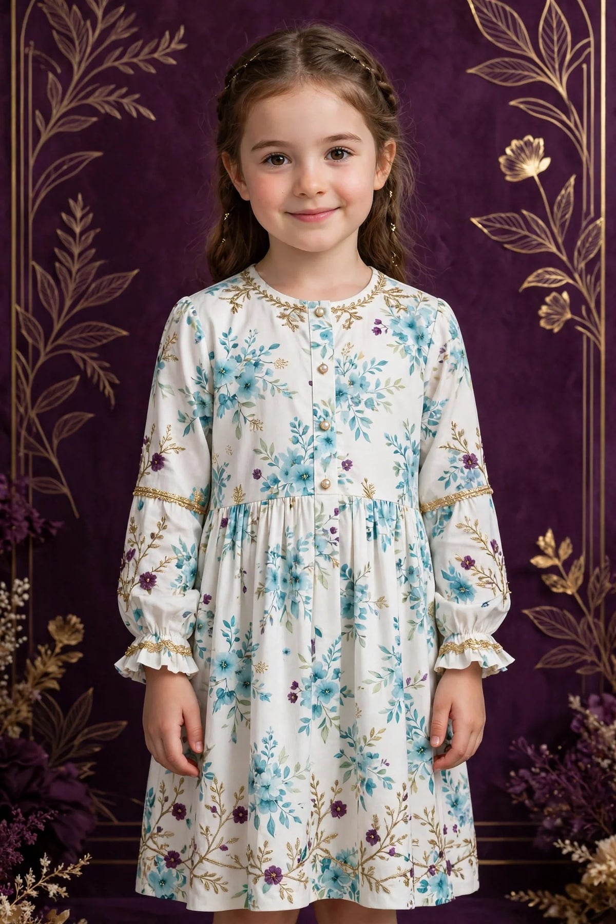 Girl wearing White Kids Aqua Breeze Floral Print Frock