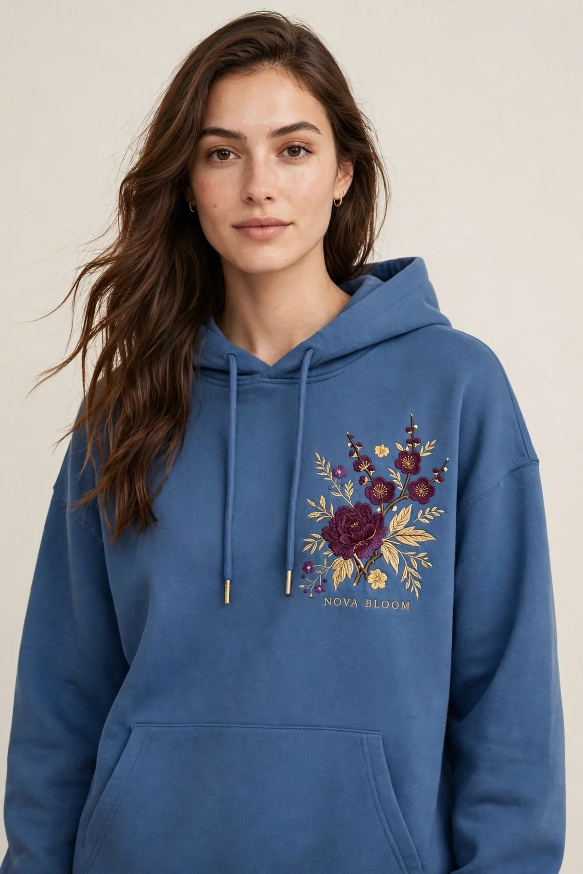 Woman wearing Blue Women's Oversized Street Hoodie