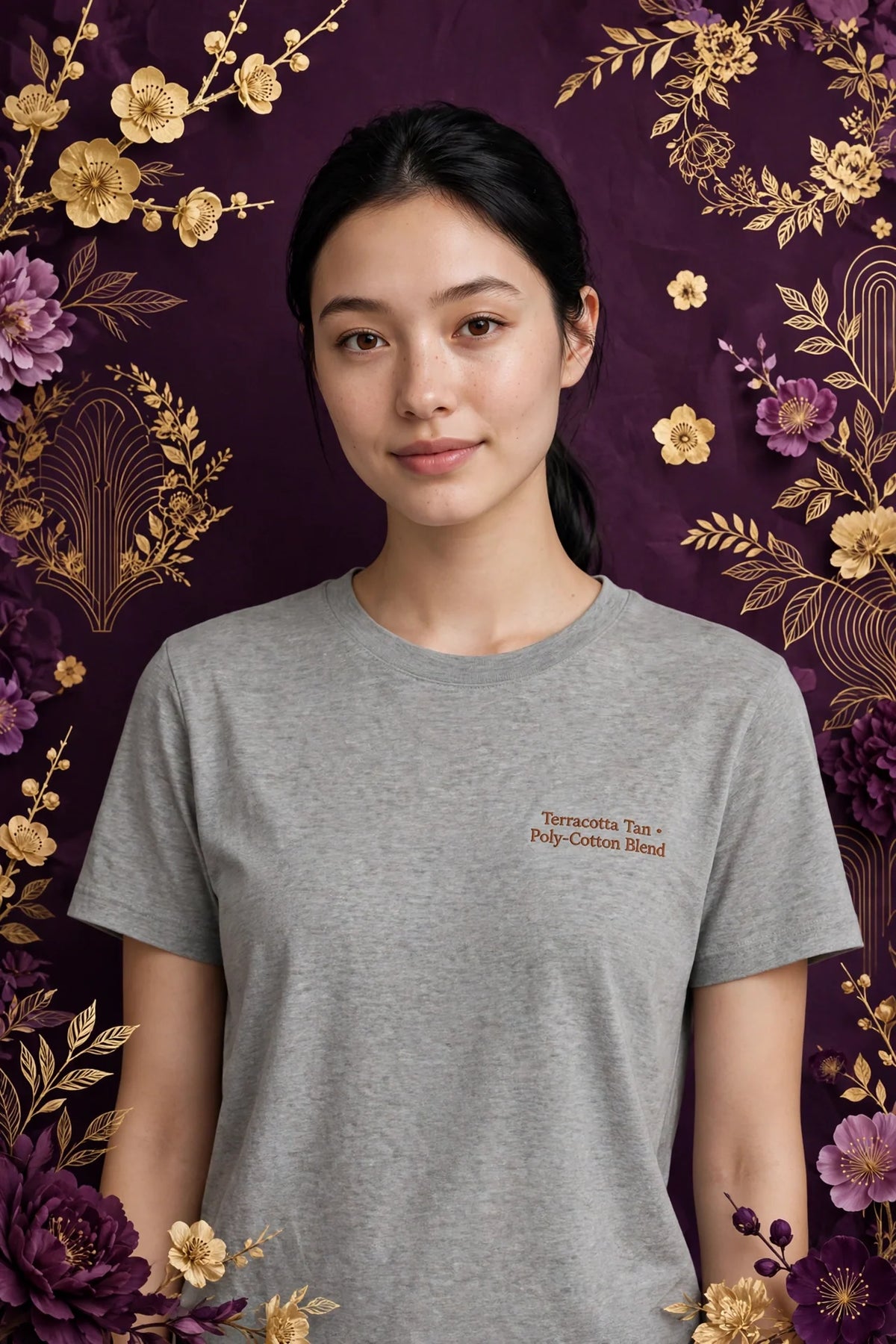Person wearing Grey Terracotta Tan Poly-Cotton Blend T-Shirt