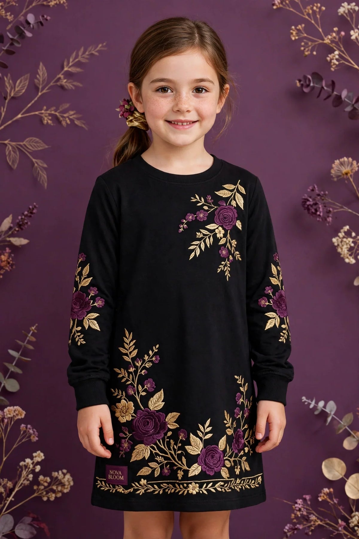 Girl wearing Black Kids Soft Jersey Dress