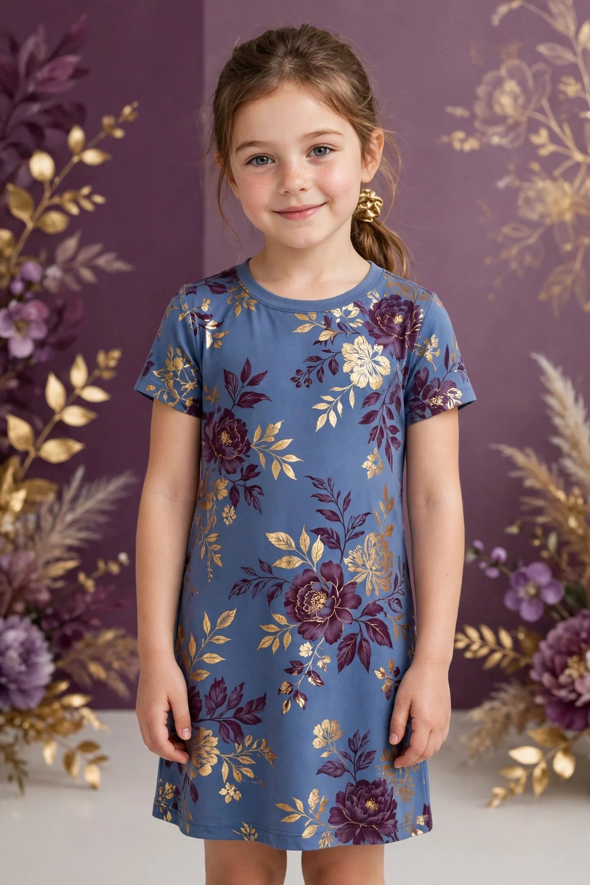 Girl wearing Blue Kids Soft Jersey Dress