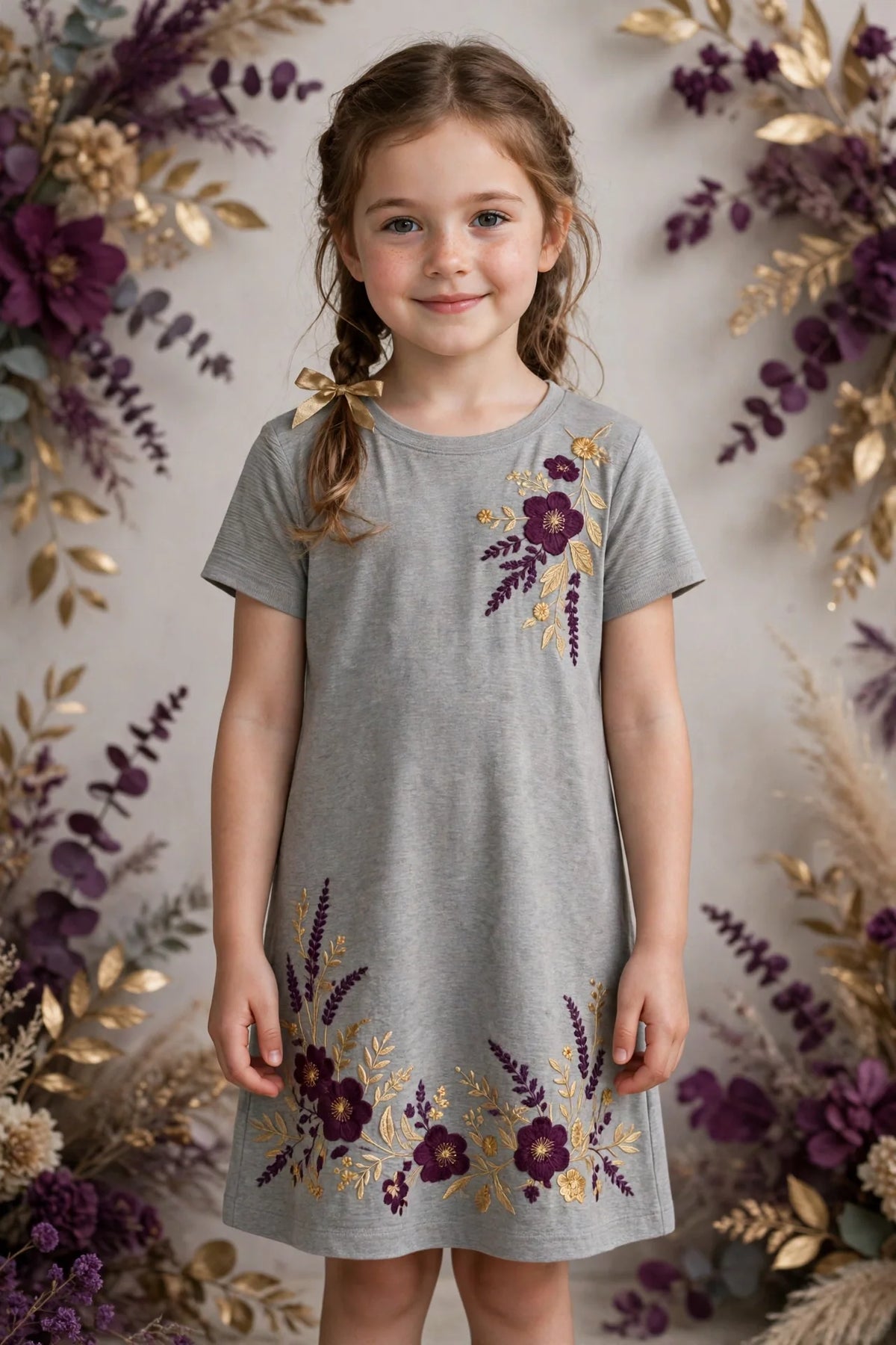 Girl wearing Grey Kids Soft Jersey Dress