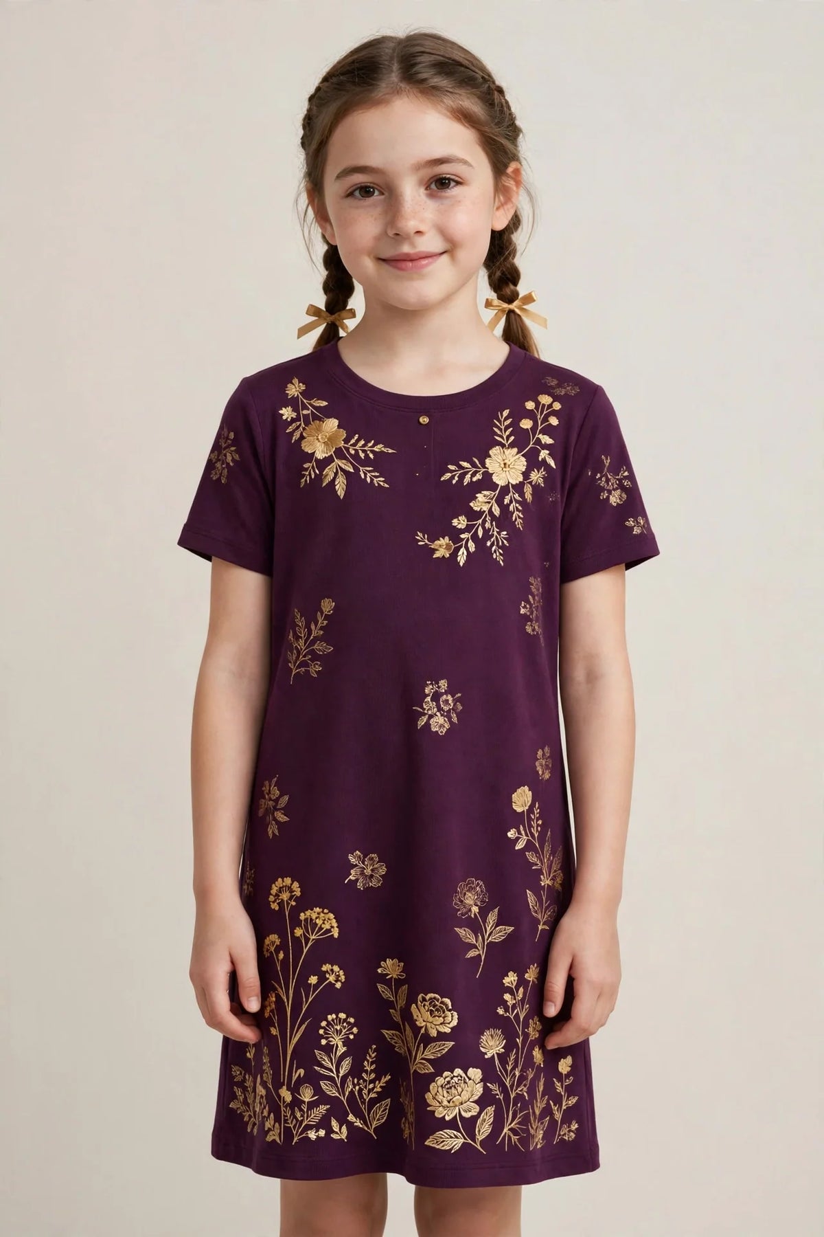 Girl wearing Purple Kids Soft Jersey Dress