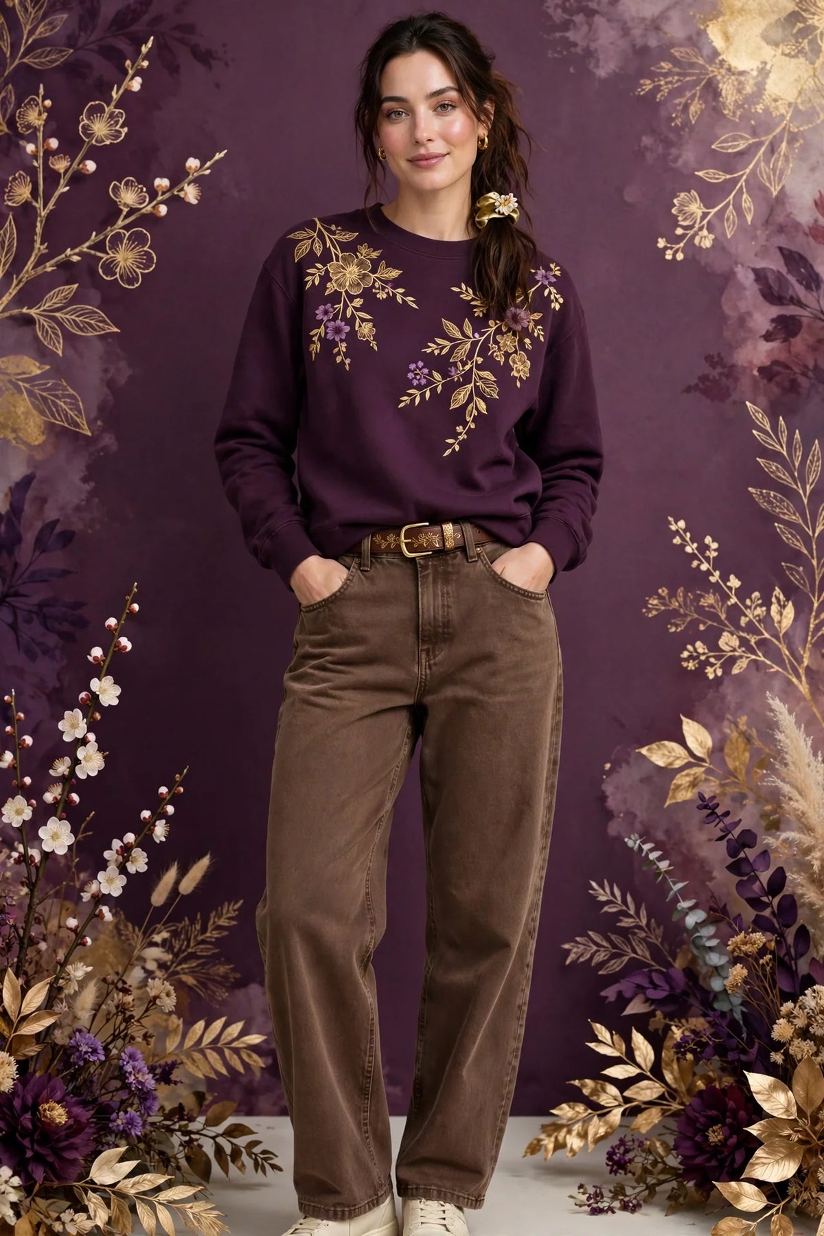 Person wearing Brown Relaxed Fit Denim Jeans