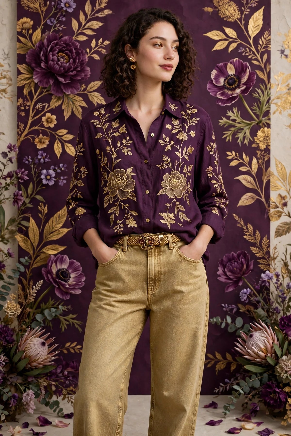 Person wearing Gold Relaxed Fit Denim Jeans