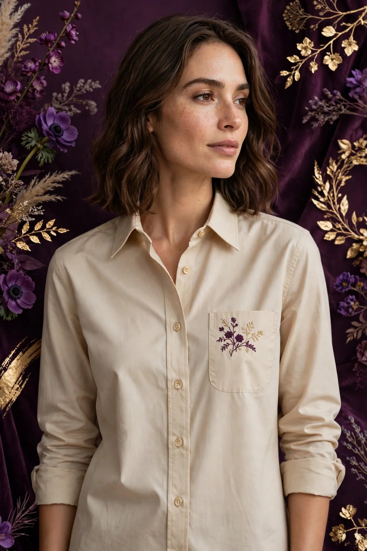 Person wearing Beige Rosewood Tailored Cotton Shirt