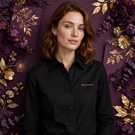 Person wearing Black Rosewood Tailored Cotton Shirt