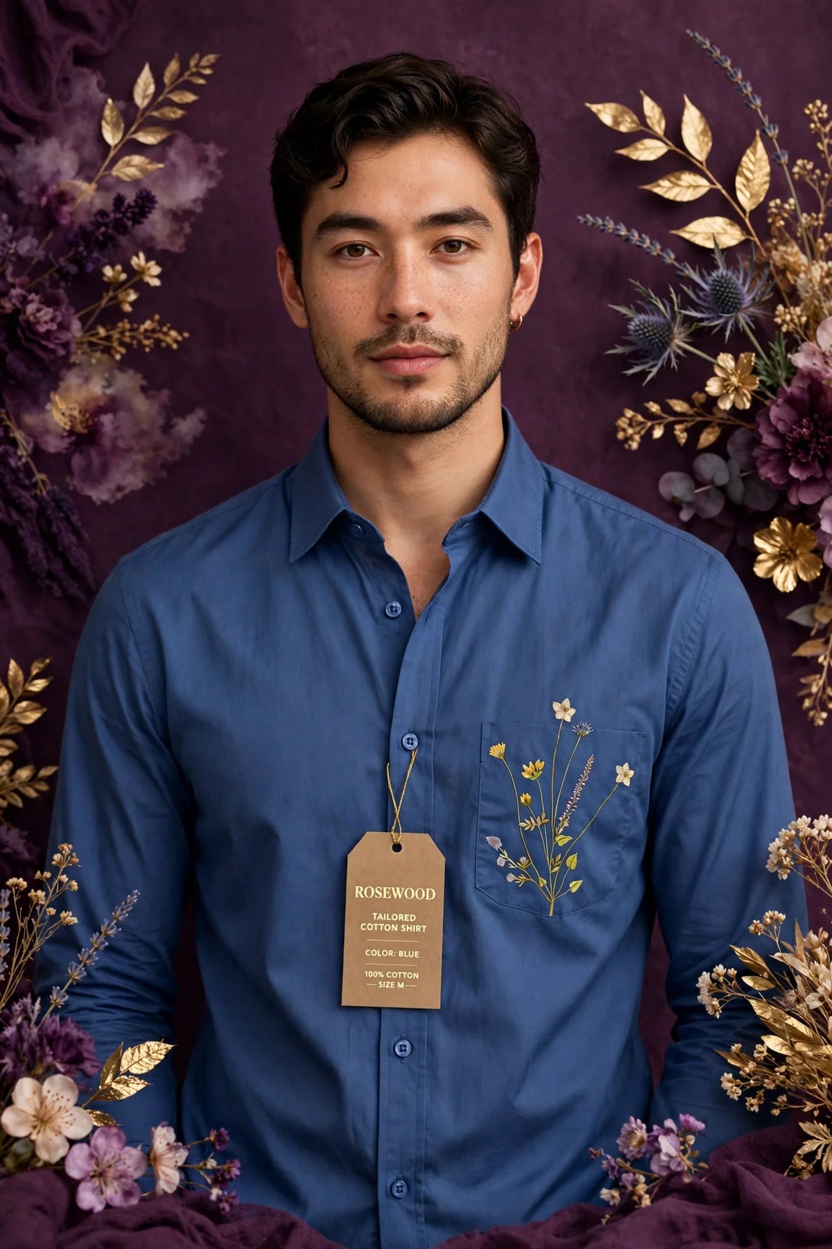Person wearing Blue Rosewood Tailored Cotton Shirt