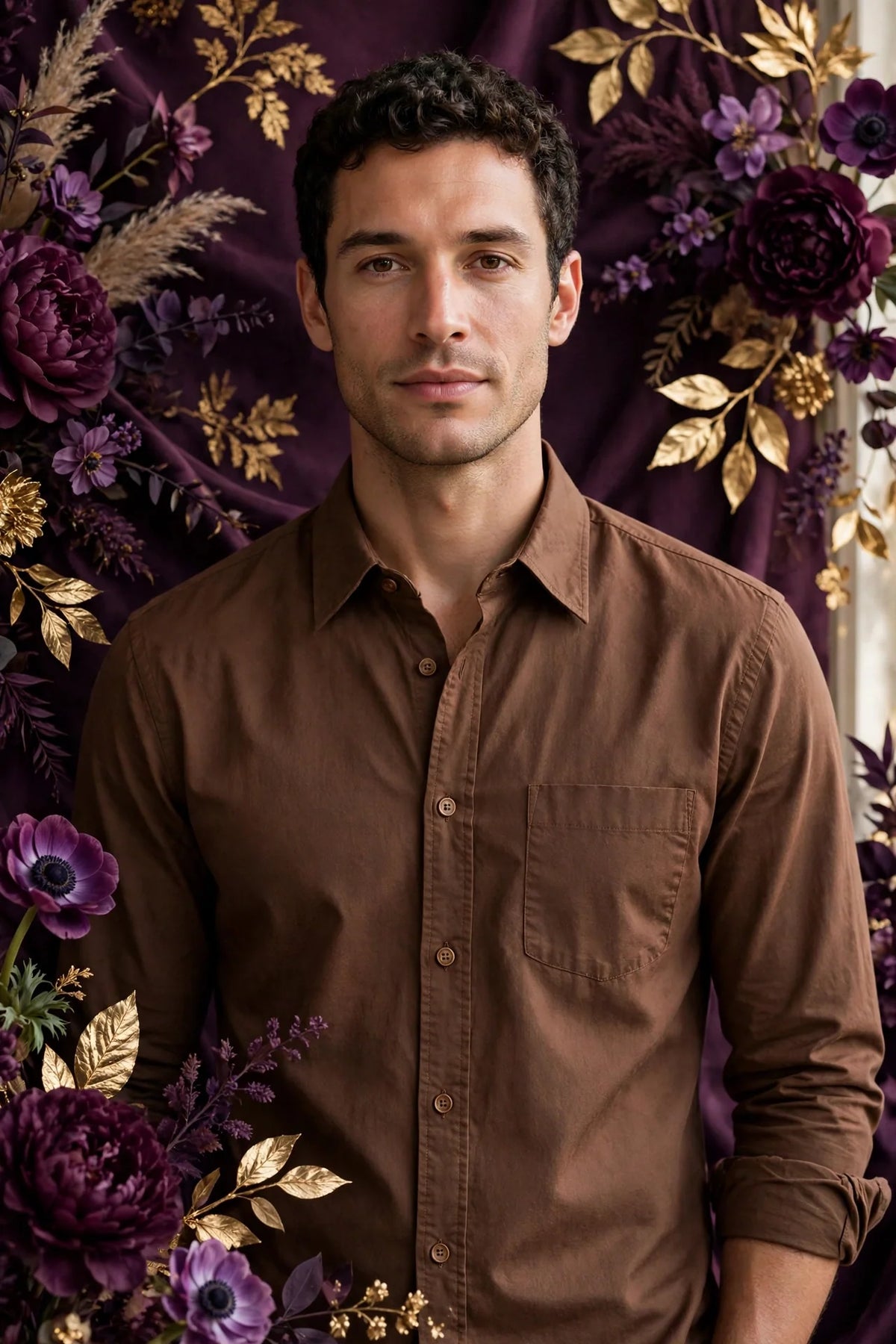 Person wearing Brown Rosewood Tailored Cotton Shirt