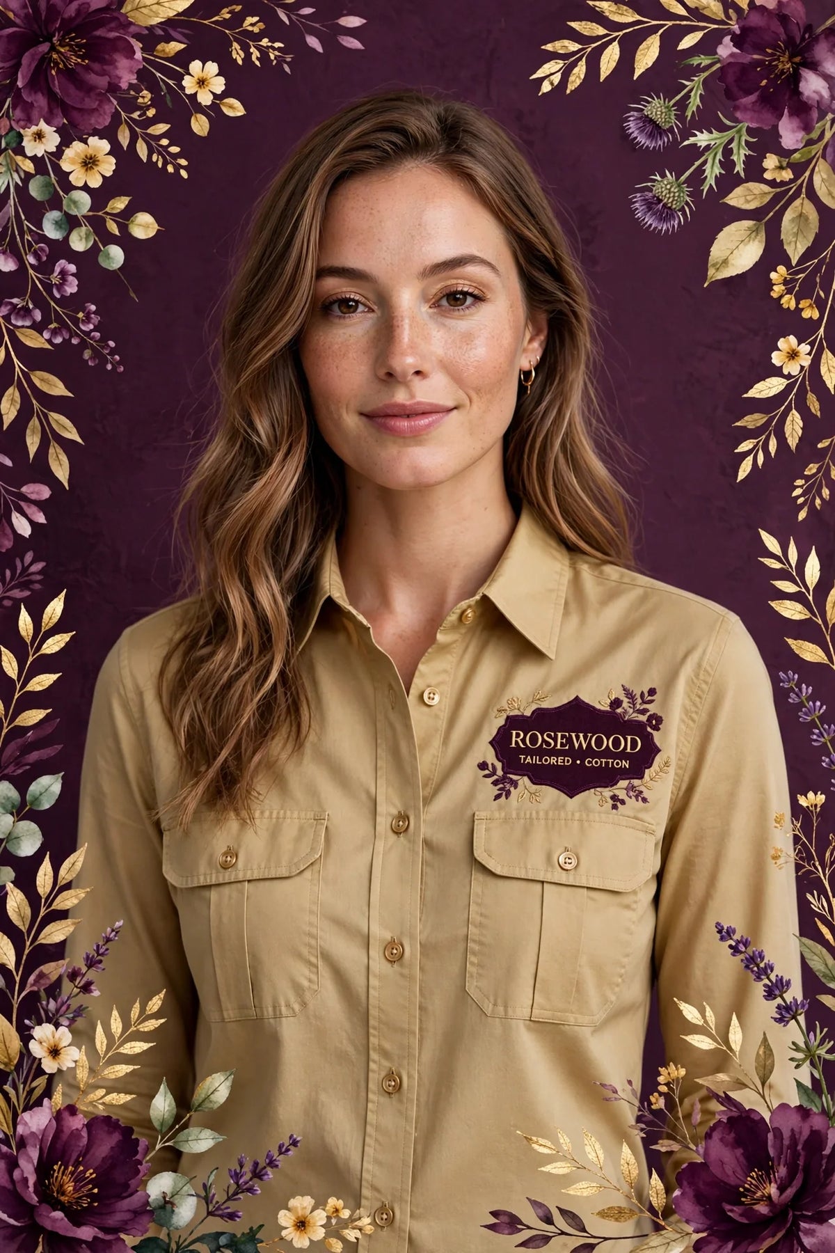 Person wearing Gold Rosewood Tailored Cotton Shirt