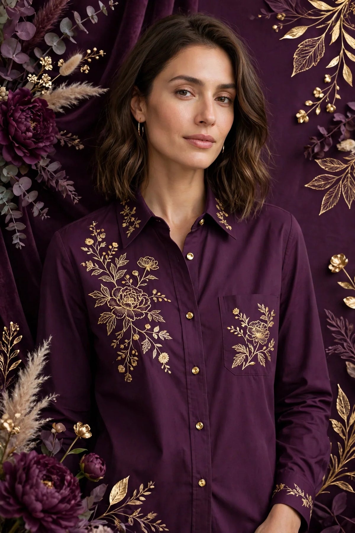 Person wearing Purple Rosewood Tailored Cotton Shirt