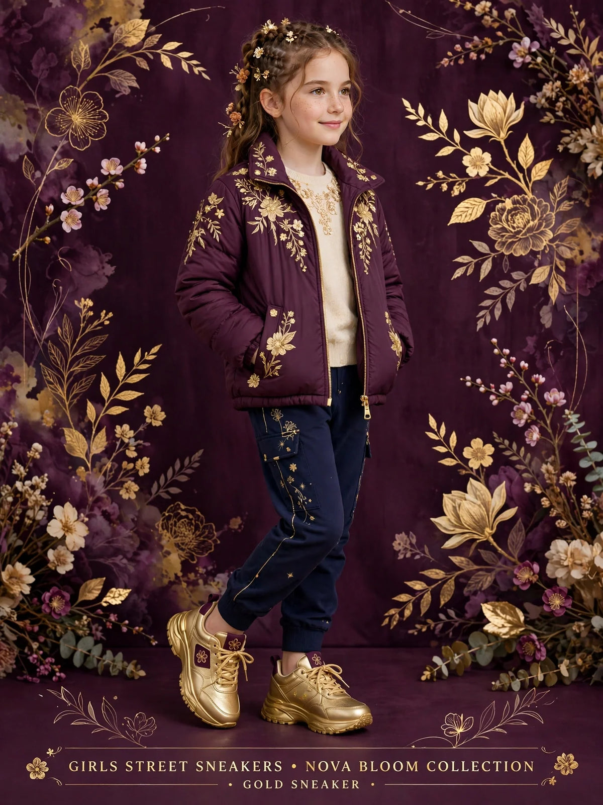 Girl wearing Gold Girls Street Sneakers