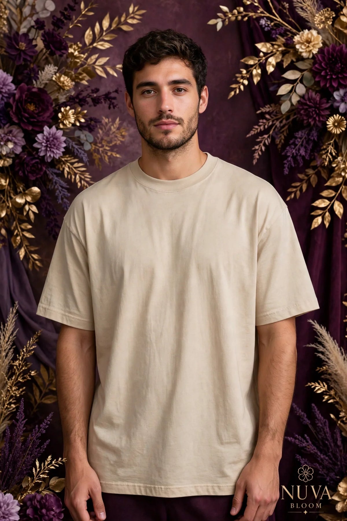Man wearing Beige Men's Street Oversized Tee