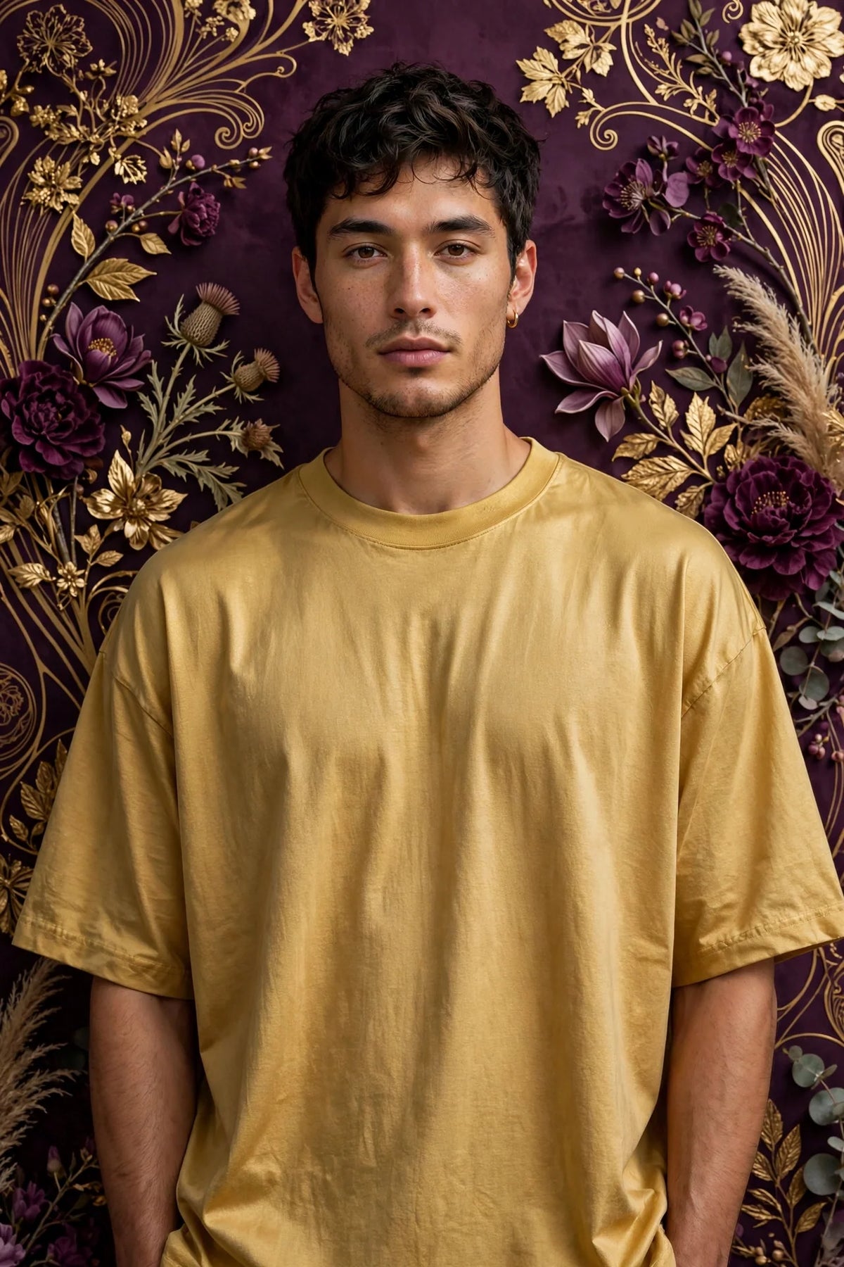 Man wearing Gold Men's Street Oversized Tee