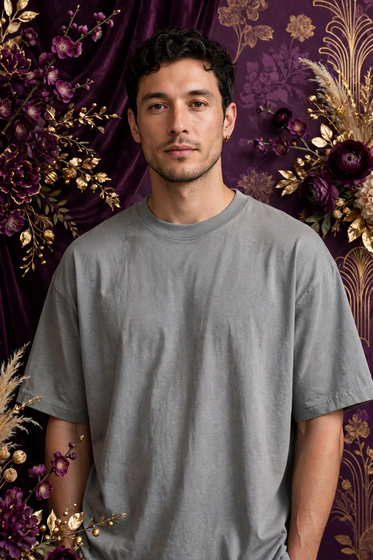 Man wearing Grey Men's Street Oversized Tee