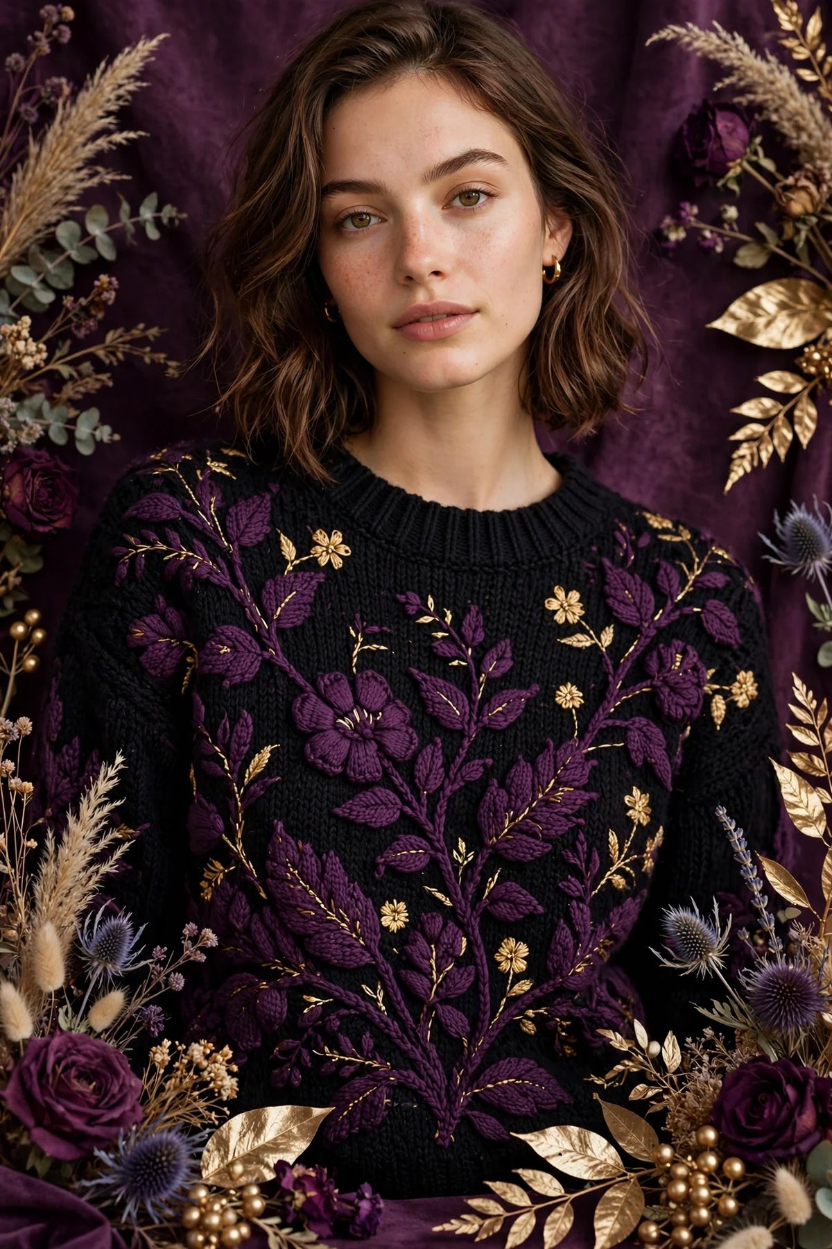 Person wearing Black Violet Knit Sweater