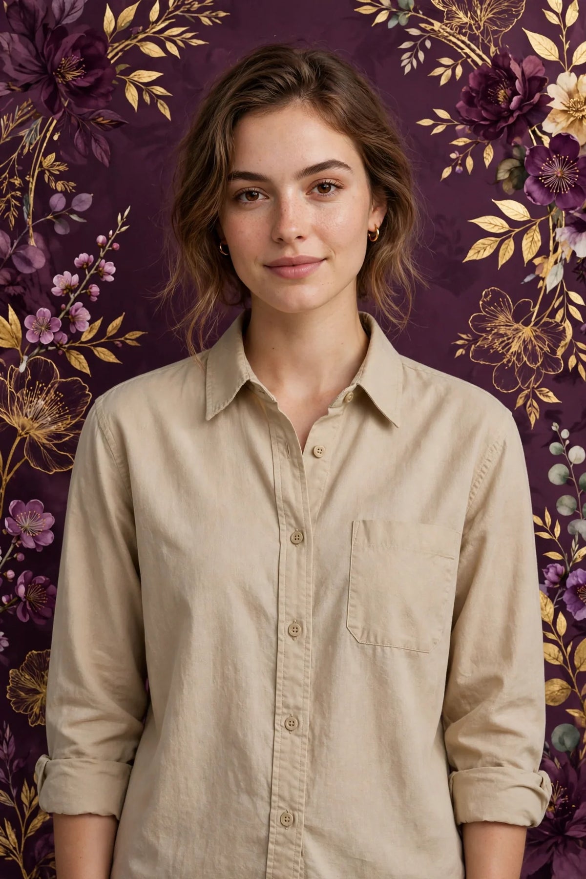 Person wearing Beige Everyday Workwear Button Shirt