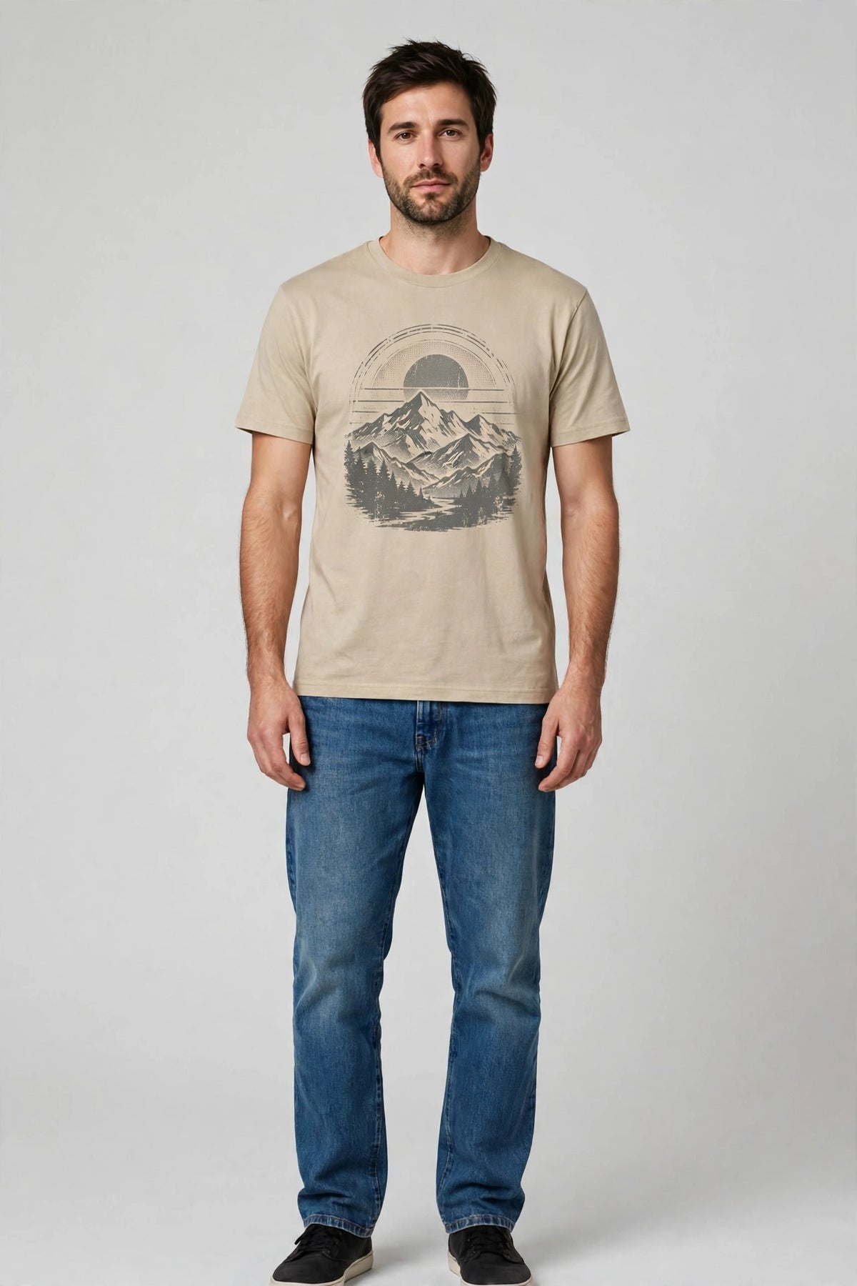Man wearing Beige Casual Everyday Crewneck Tee